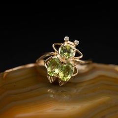 Gold Bee Insect Fashion Ring with Peridot and Diamonds