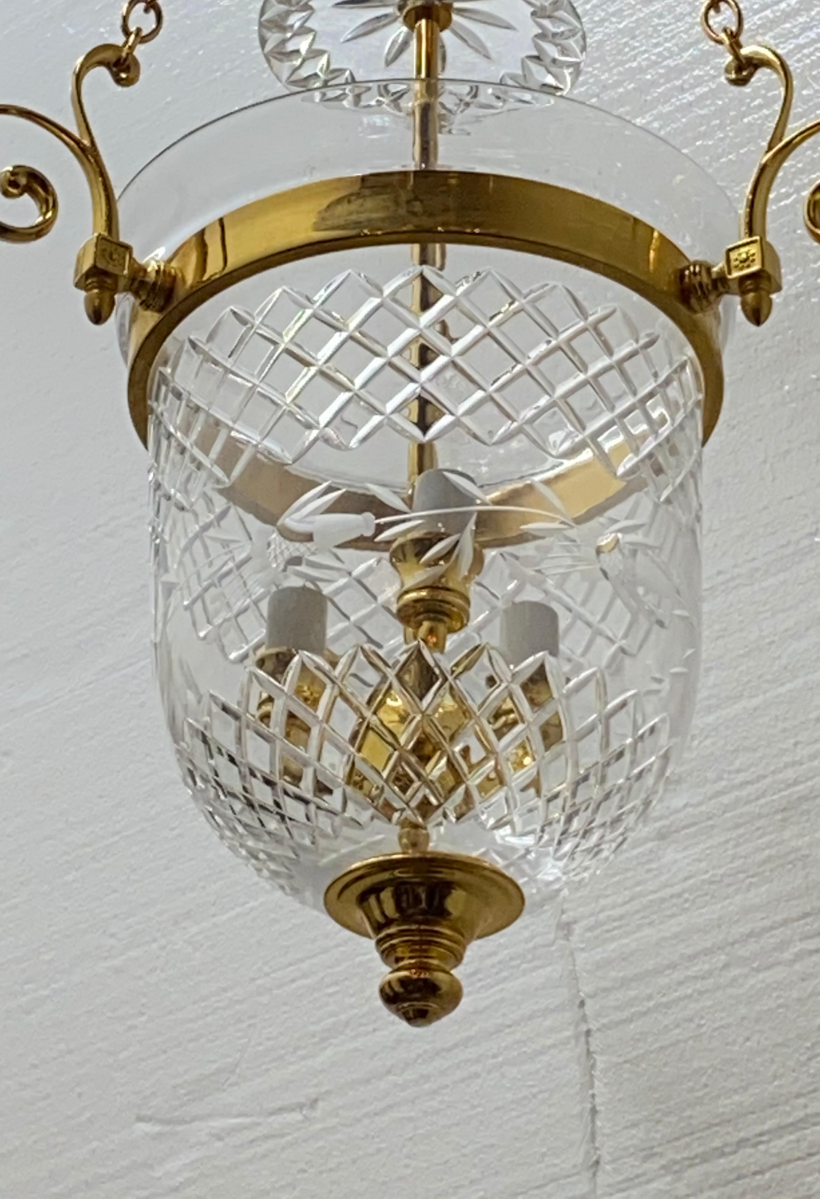 Italian small gold bell jar, 2 lights.