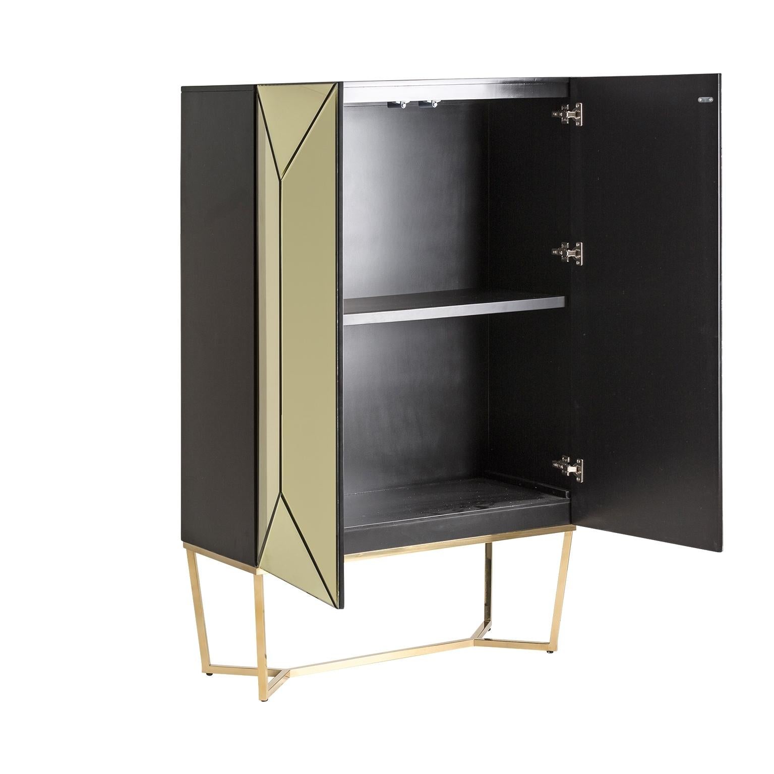 Art Deco Gold Bevelled Mirror and Gilded Metal Feet Bar Cabinet