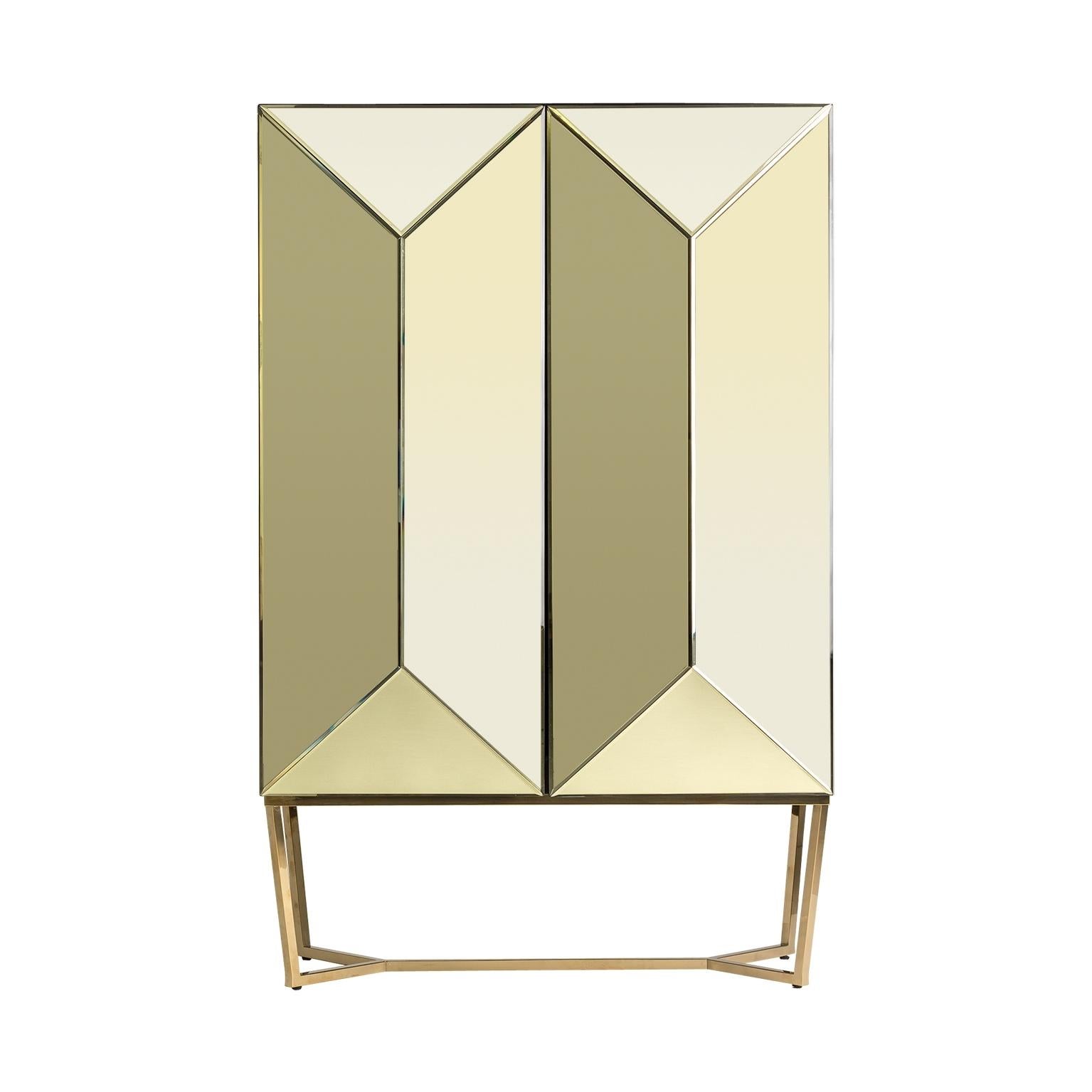 Gold Bevelled Mirror and Gilded Metal Feet Bar Cabinet 1
