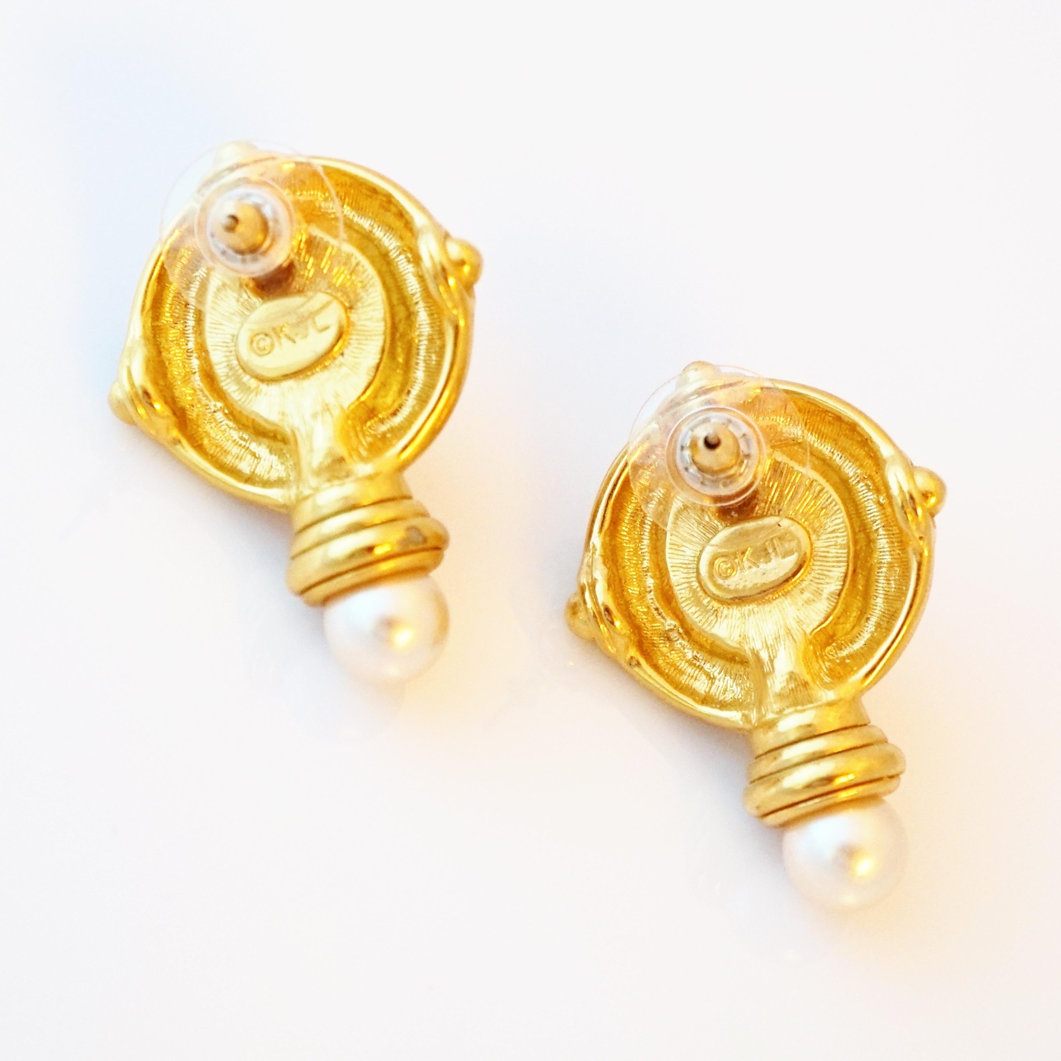 Women's Gold Bezel Pearl Drop Earrings By Kenneth Jay Lane, 1990s For Sale