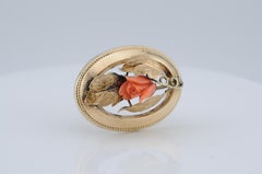 Gold Biedermeier Brooch with Carved Coral