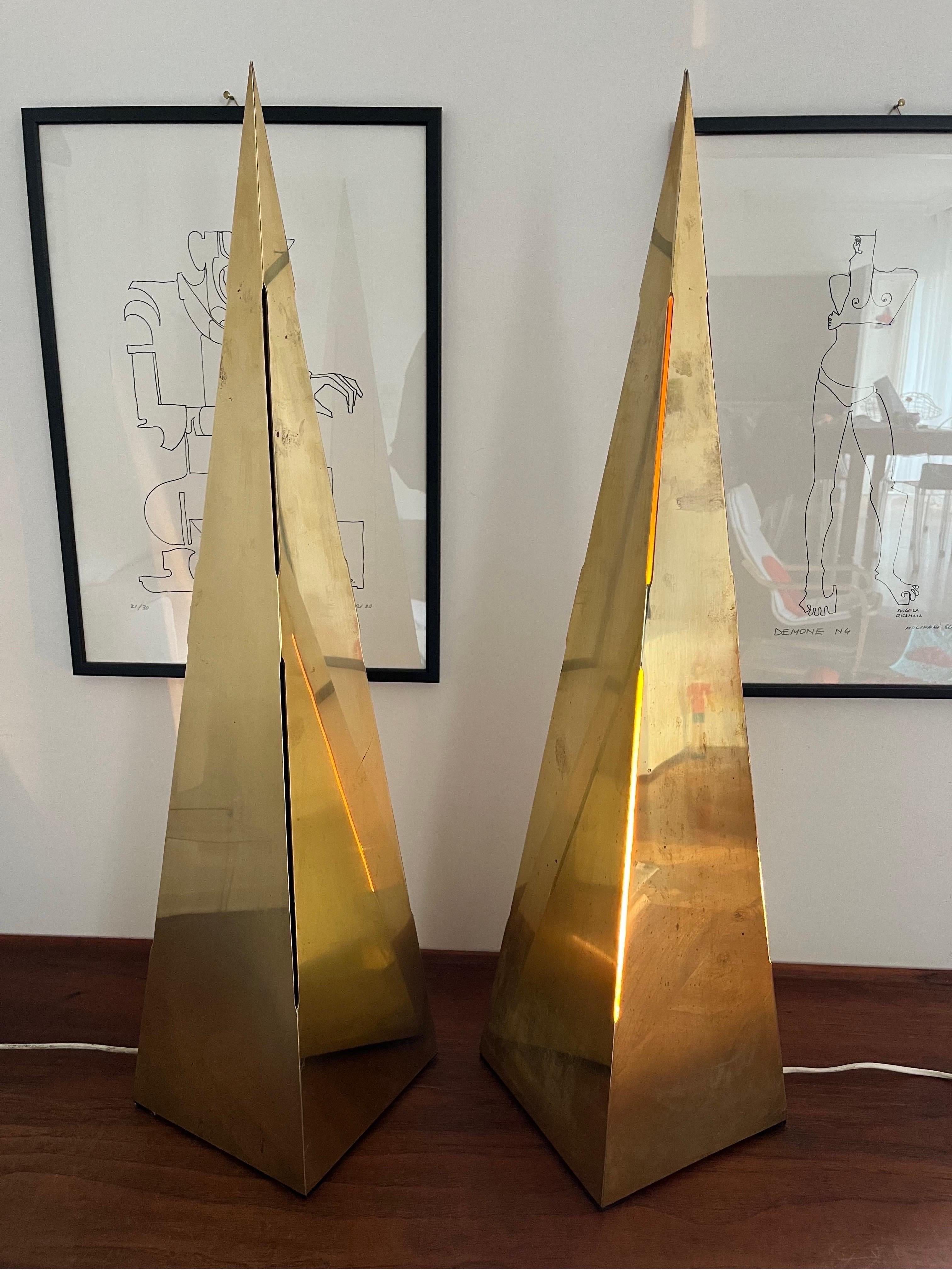 Brass Gold Big Pair of Table Lamps 1950s For Sale