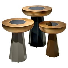 Gold Big Contemporary Table in Gold Leaf and Grey Mirror by Luísa Peixoto