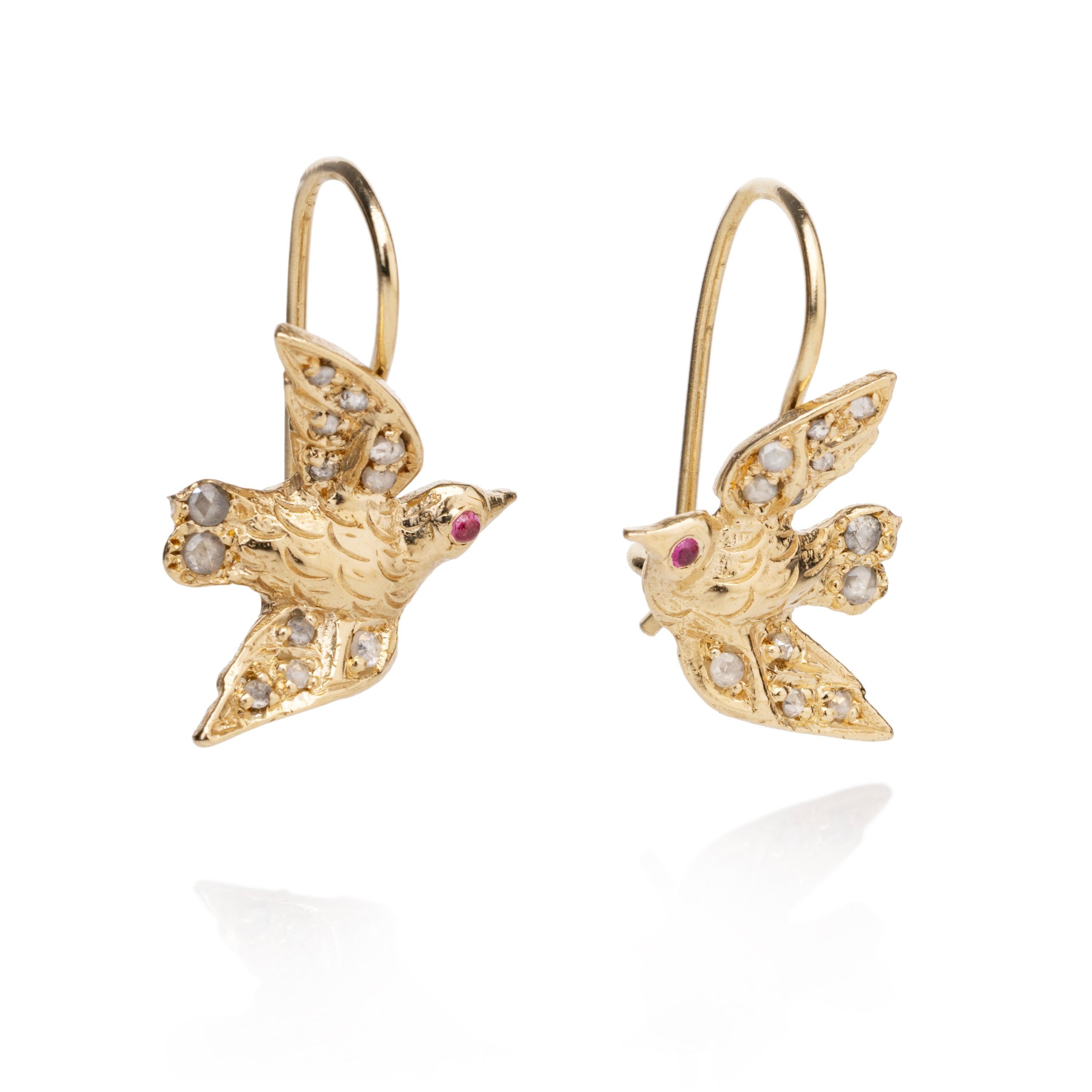 Victorian Gold Bird Diamond Earrings For Sale