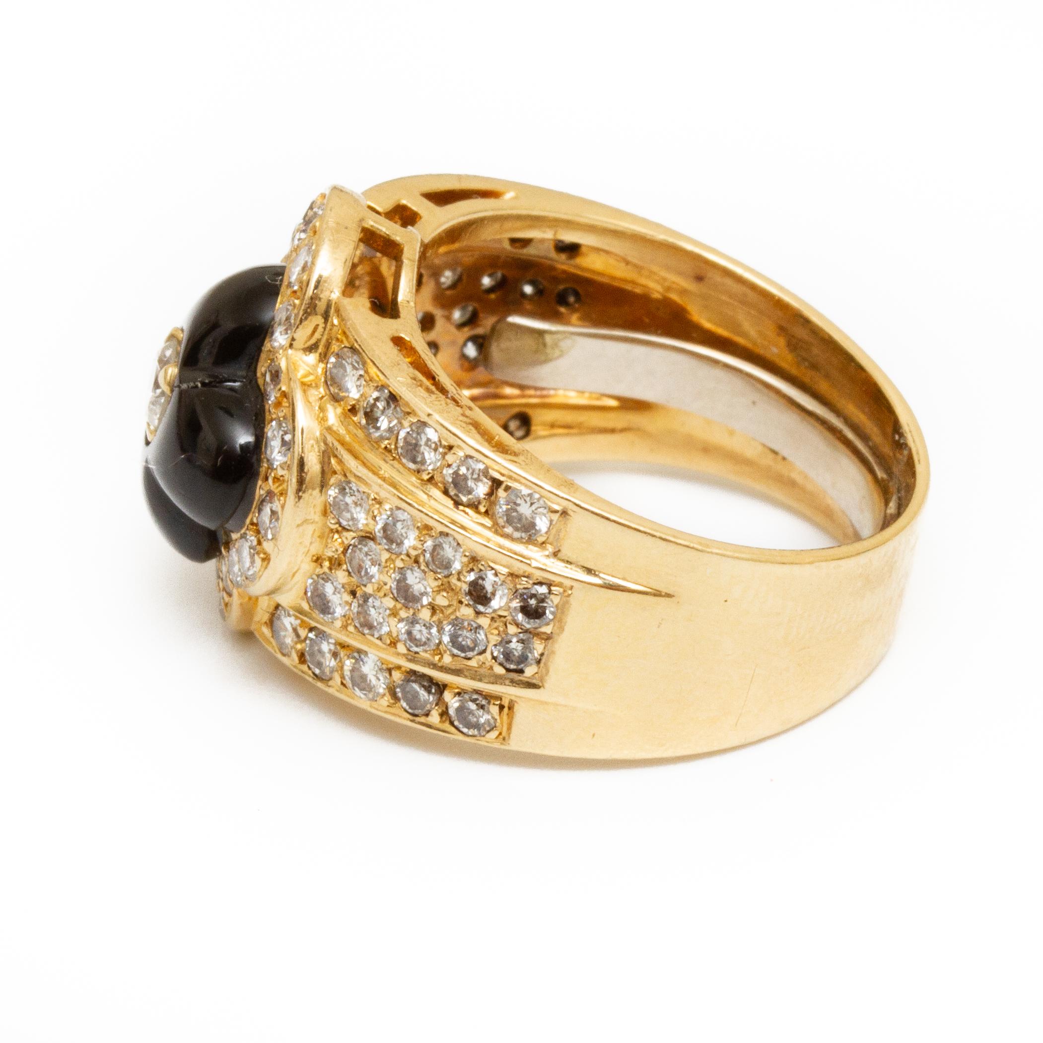 Round Cut Gold, Black and White Onyx and Diamond Ring