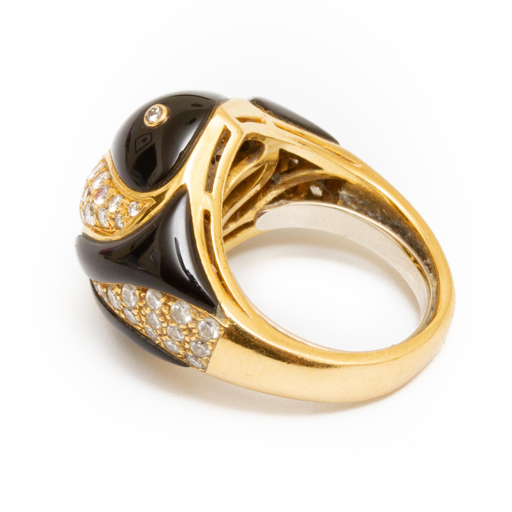 Brilliant Cut Gold, Black and White Onyx and Diamond Ring