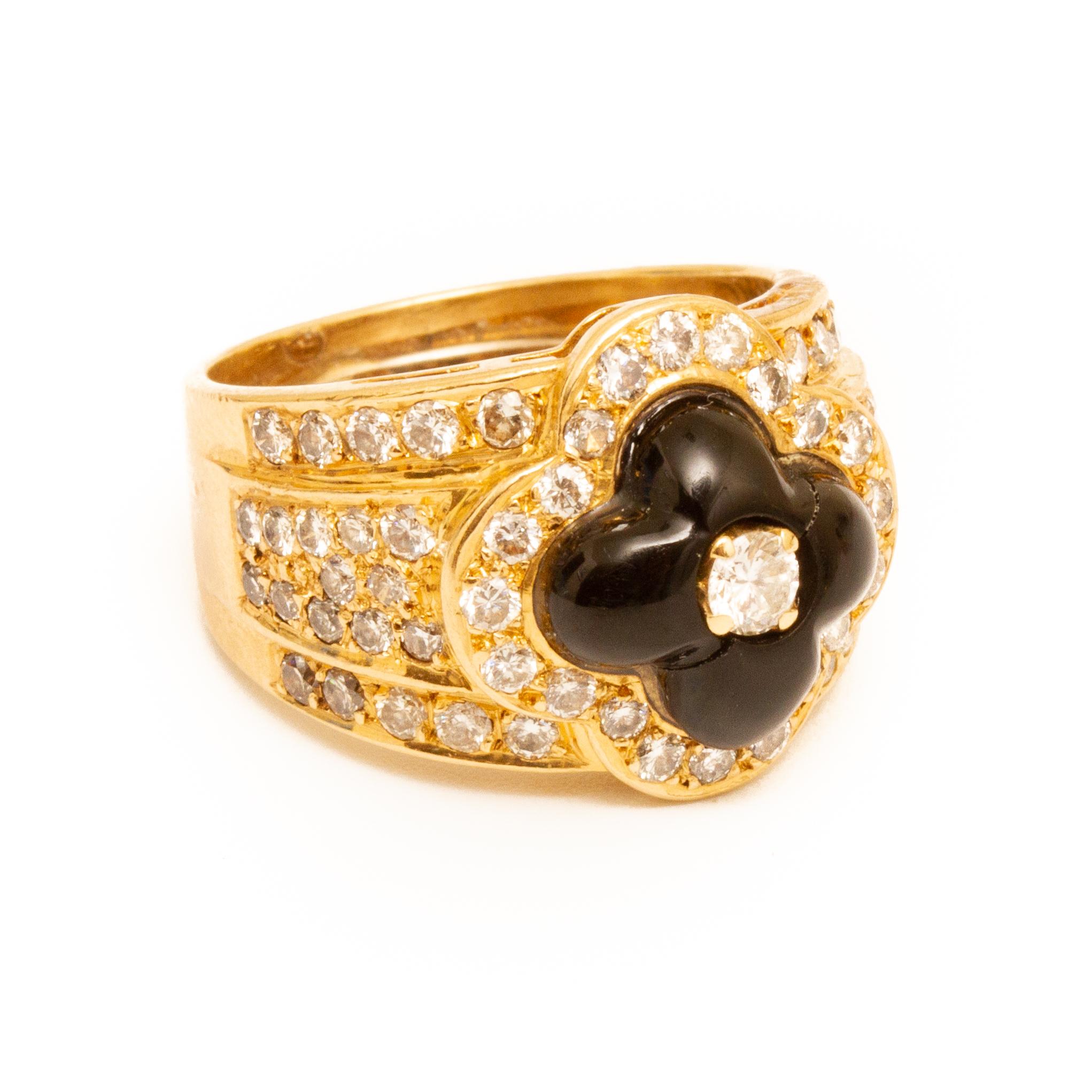 Women's Gold, Black and White Onyx and Diamond Ring