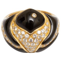 Gold, Black and White Onyx and Diamond Ring