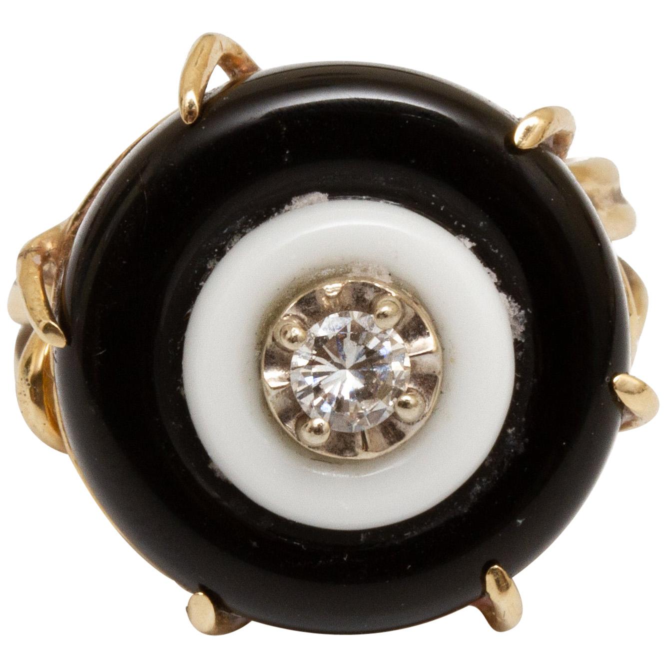 Gold, Black and White Onyx and Diamond Ring