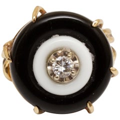Gold, Black and White Onyx and Diamond Ring