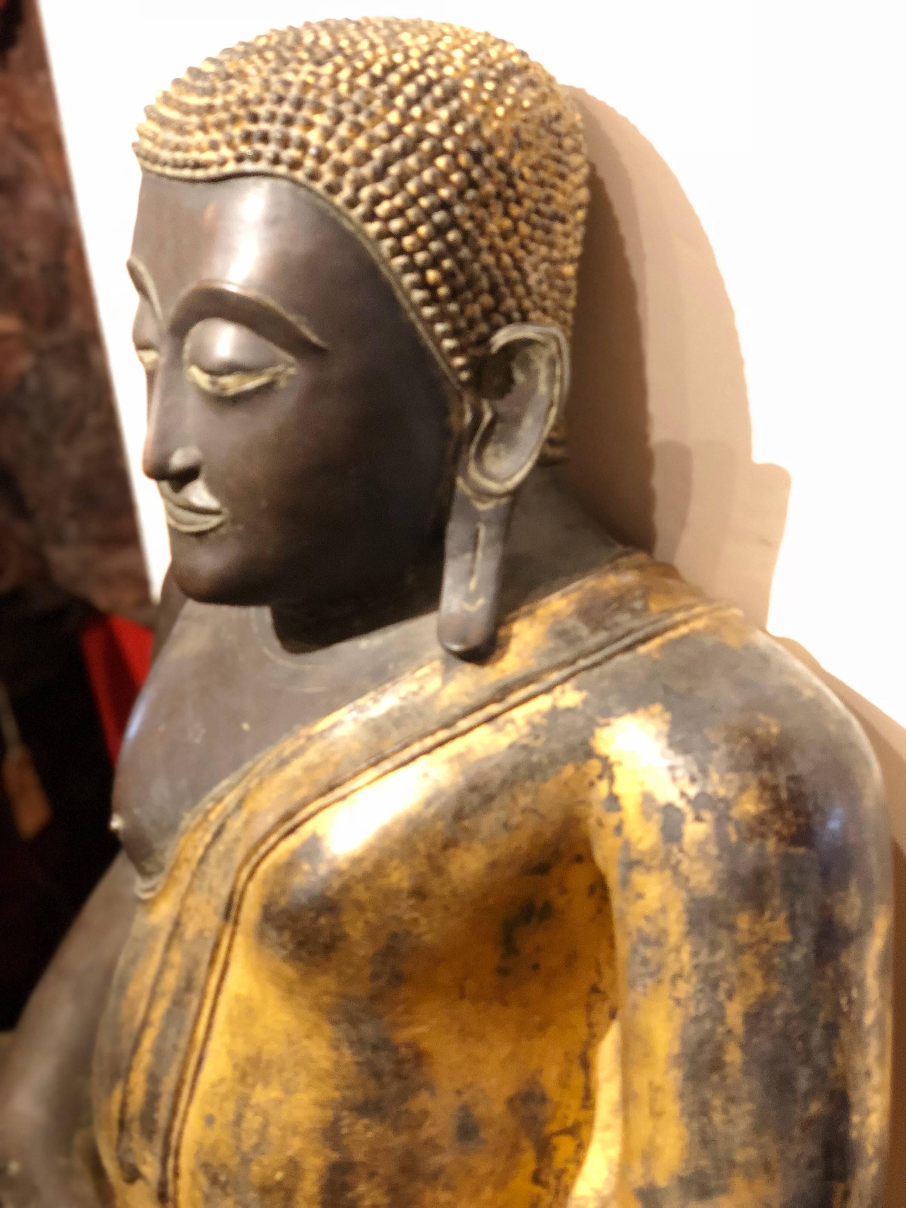 Hand-Crafted Gold Black Buddha Statue Bronze Thailand For Sale