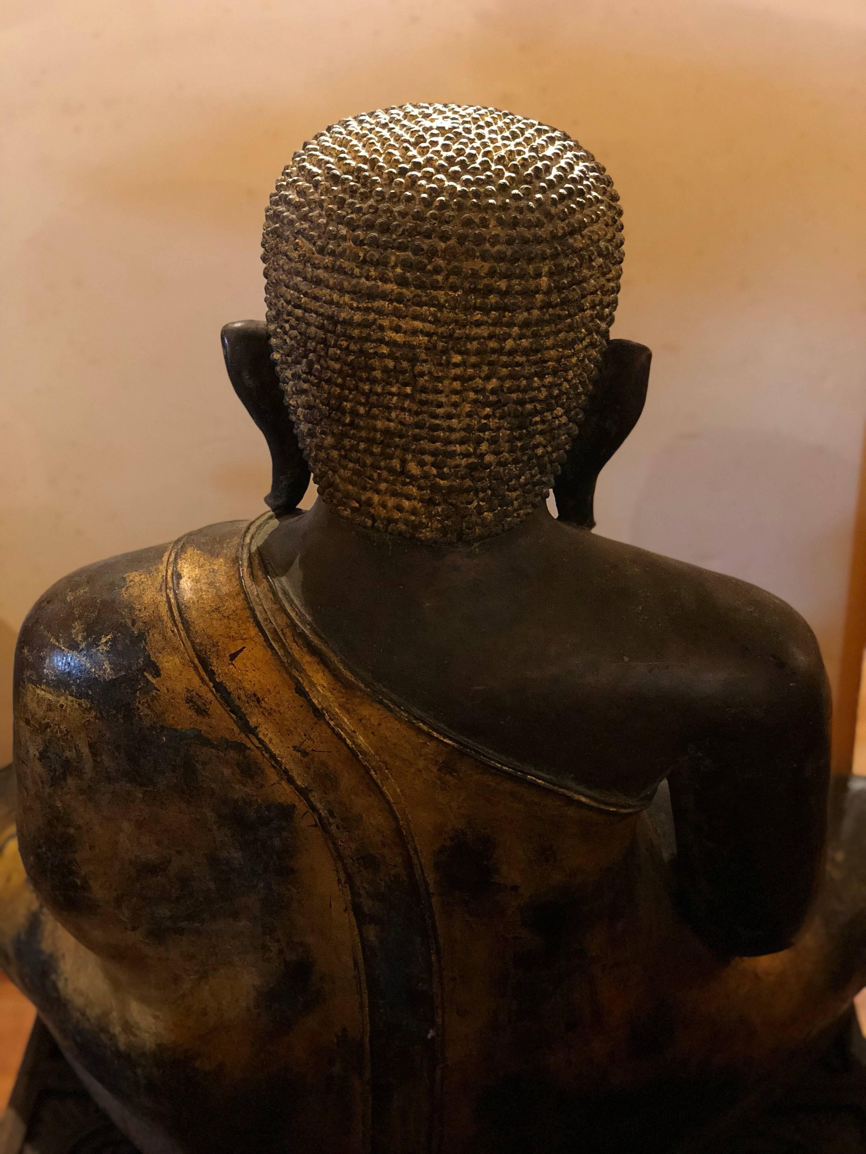 19th Century Gold Black Buddha Statue Bronze Thailand For Sale