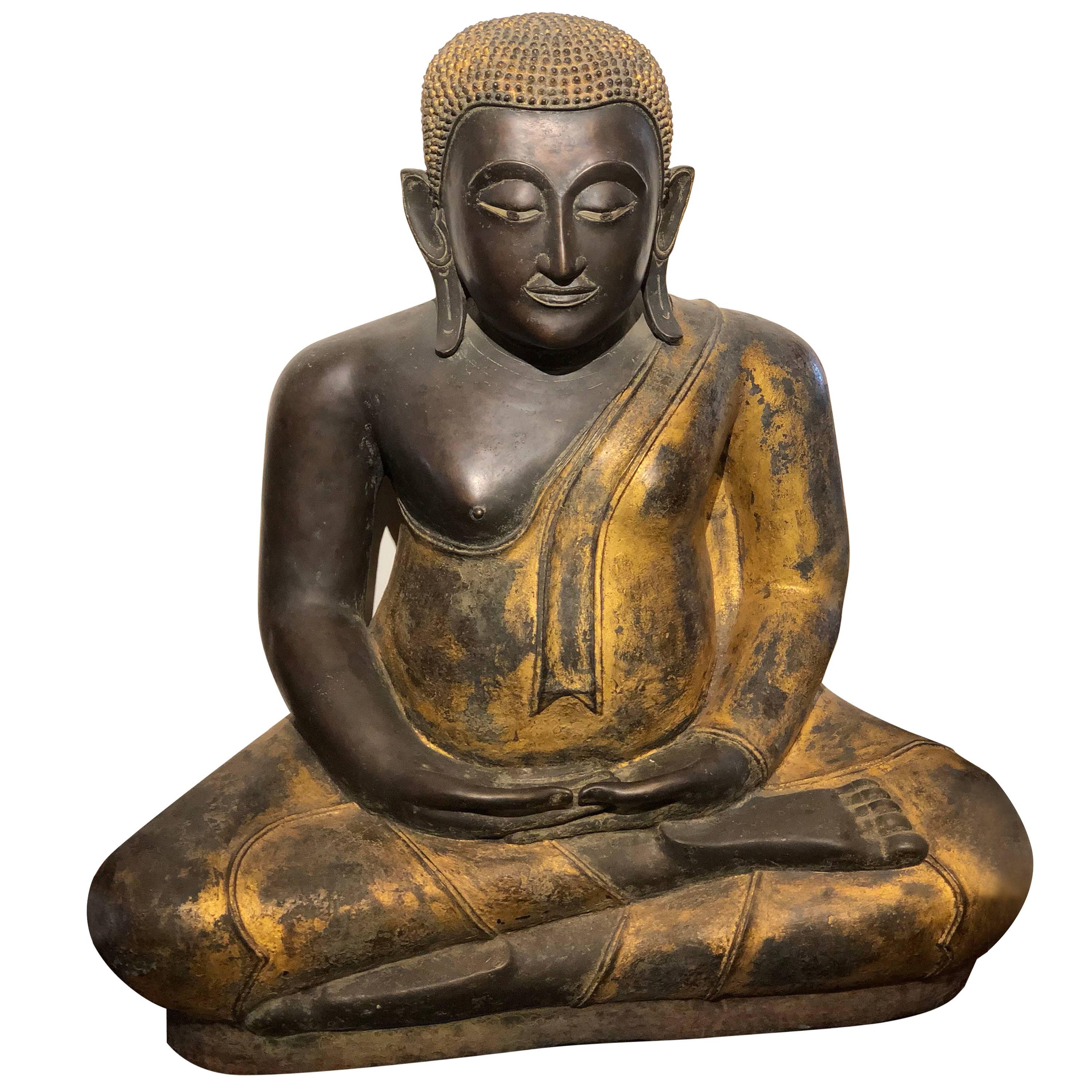 Statue de Bouddha Noir Or Bronze Thaïlande en vente