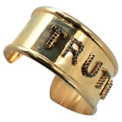 Gold Black Diamond Truth Cuff Bracelet Pave Word Open Bangle J Dauphin