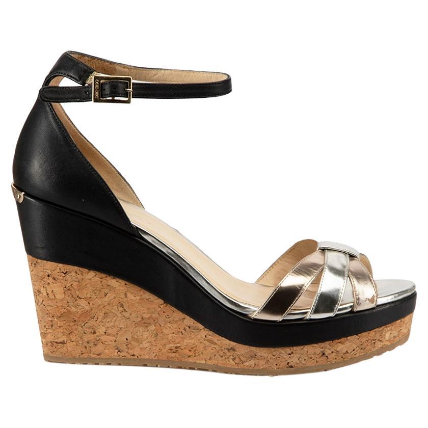 Gold and Black Leather Wedge Sandals Size IT 38 For Sale at 1stDibs