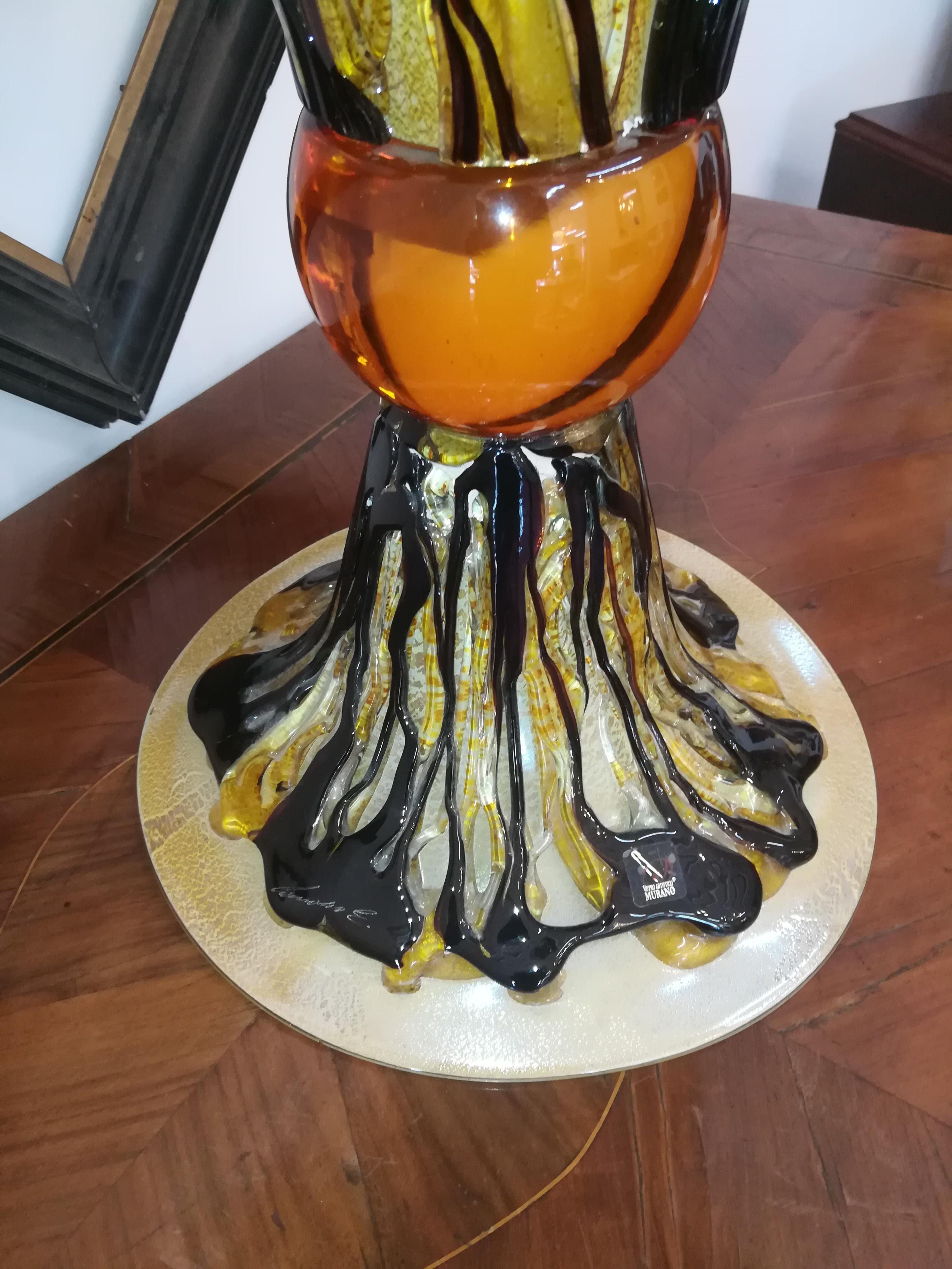 Contemporary Gold Black Modern Italian Glass Blown Coup For Sale