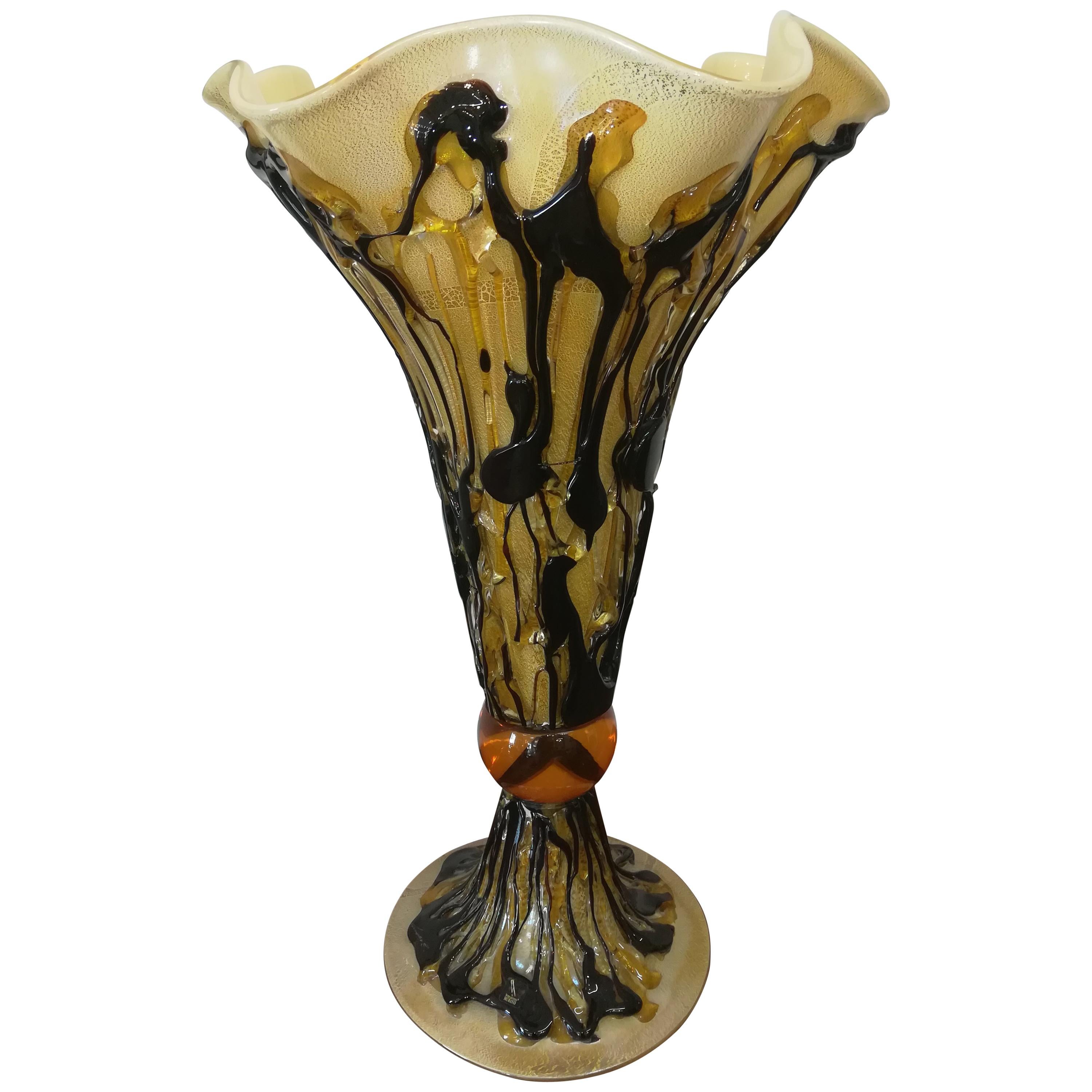 Gold Black Modern Italian Glass Blown Coup For Sale