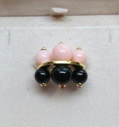 Gold Black Onyx and Pink Opal Round Beads Rubies Black Diamonds Ring