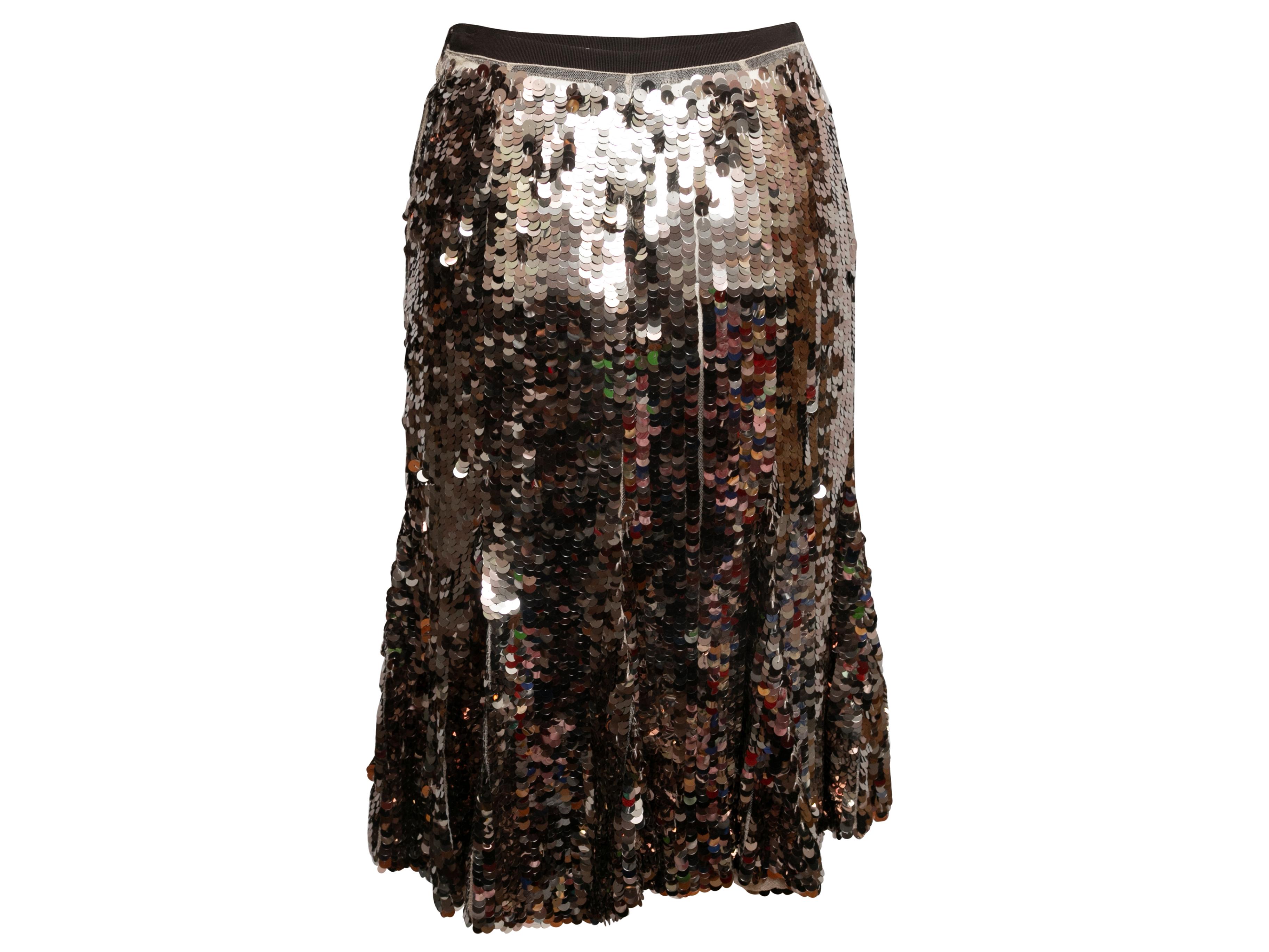 Gold & Black Prada Sequined Silk Knee-Length Skirt Size IT 40 In Good Condition For Sale In New York, NY