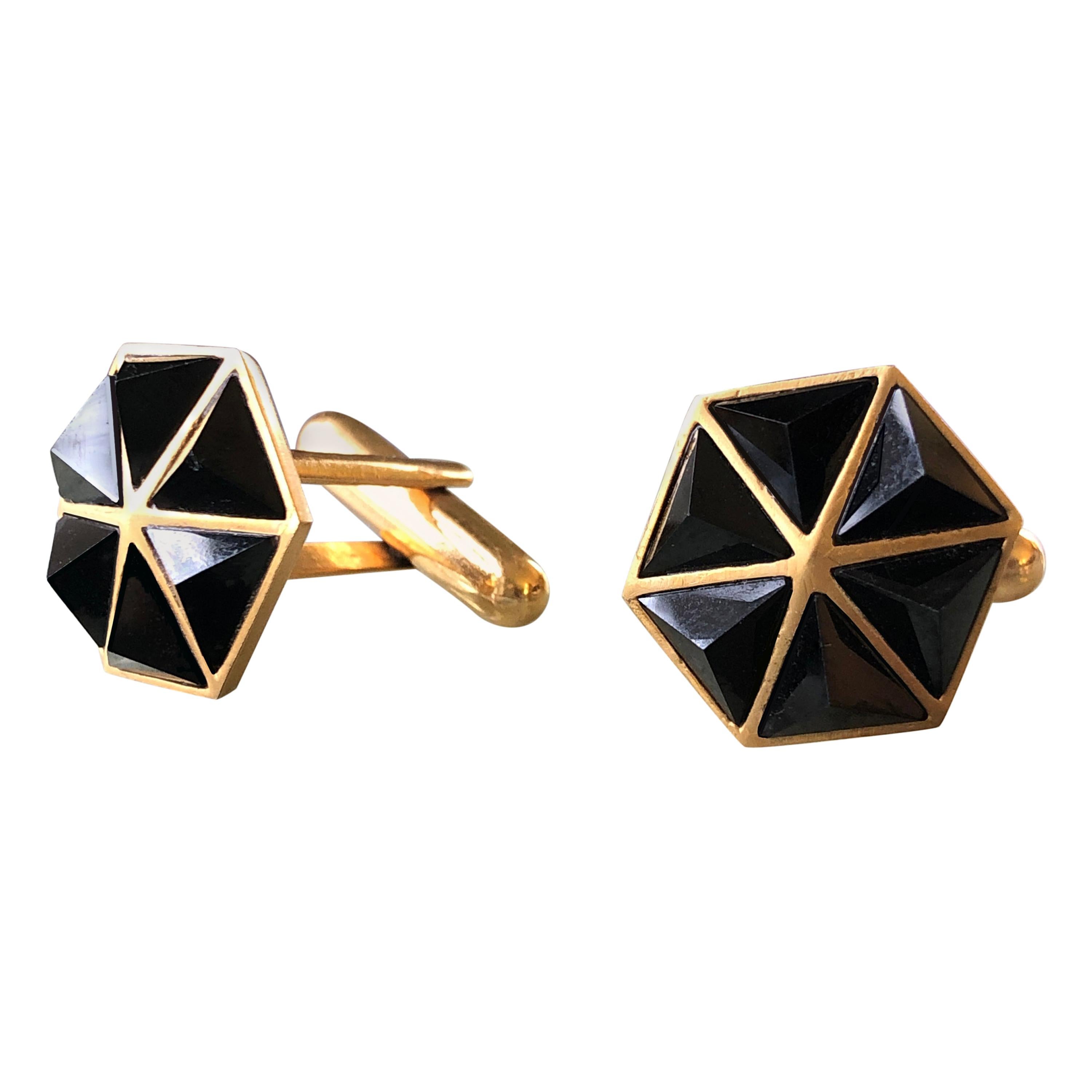 Gold Black Spinel Cufflinks by Lauren Harper