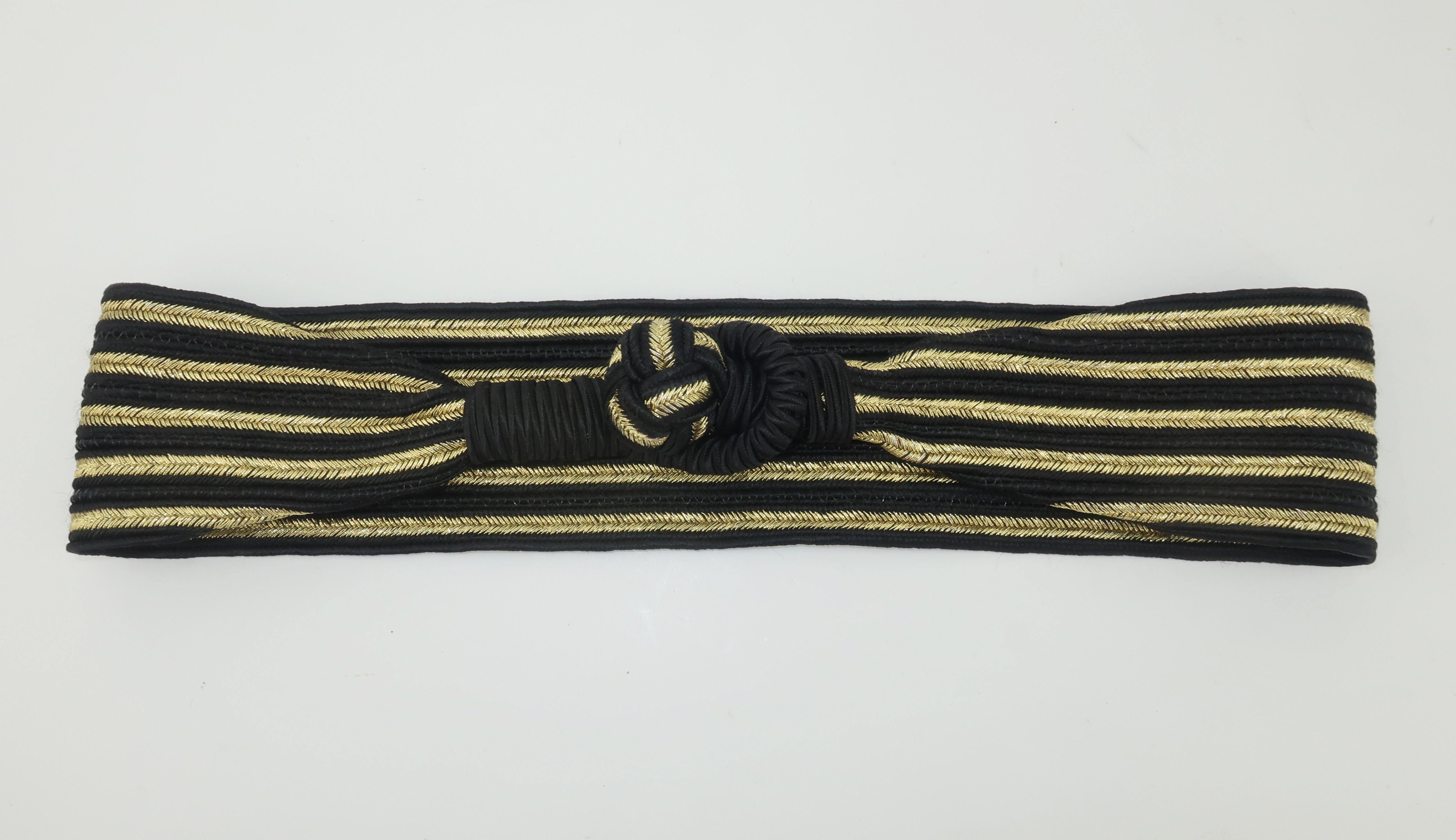 Gold & Black Striped Cummerbund Style Silk Belt In Good Condition For Sale In Atlanta, GA