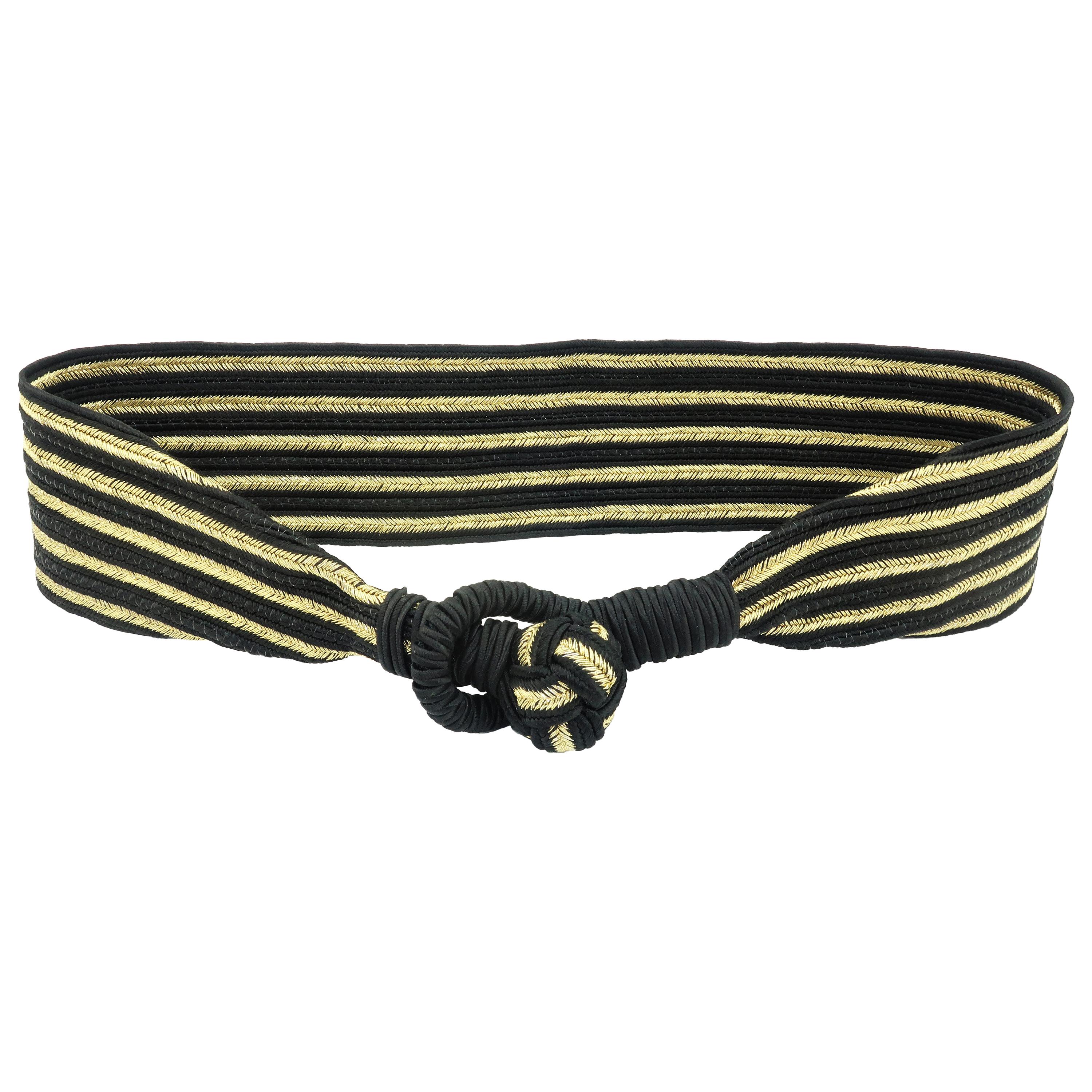 Gold & Black Striped Cummerbund Style Silk Belt For Sale