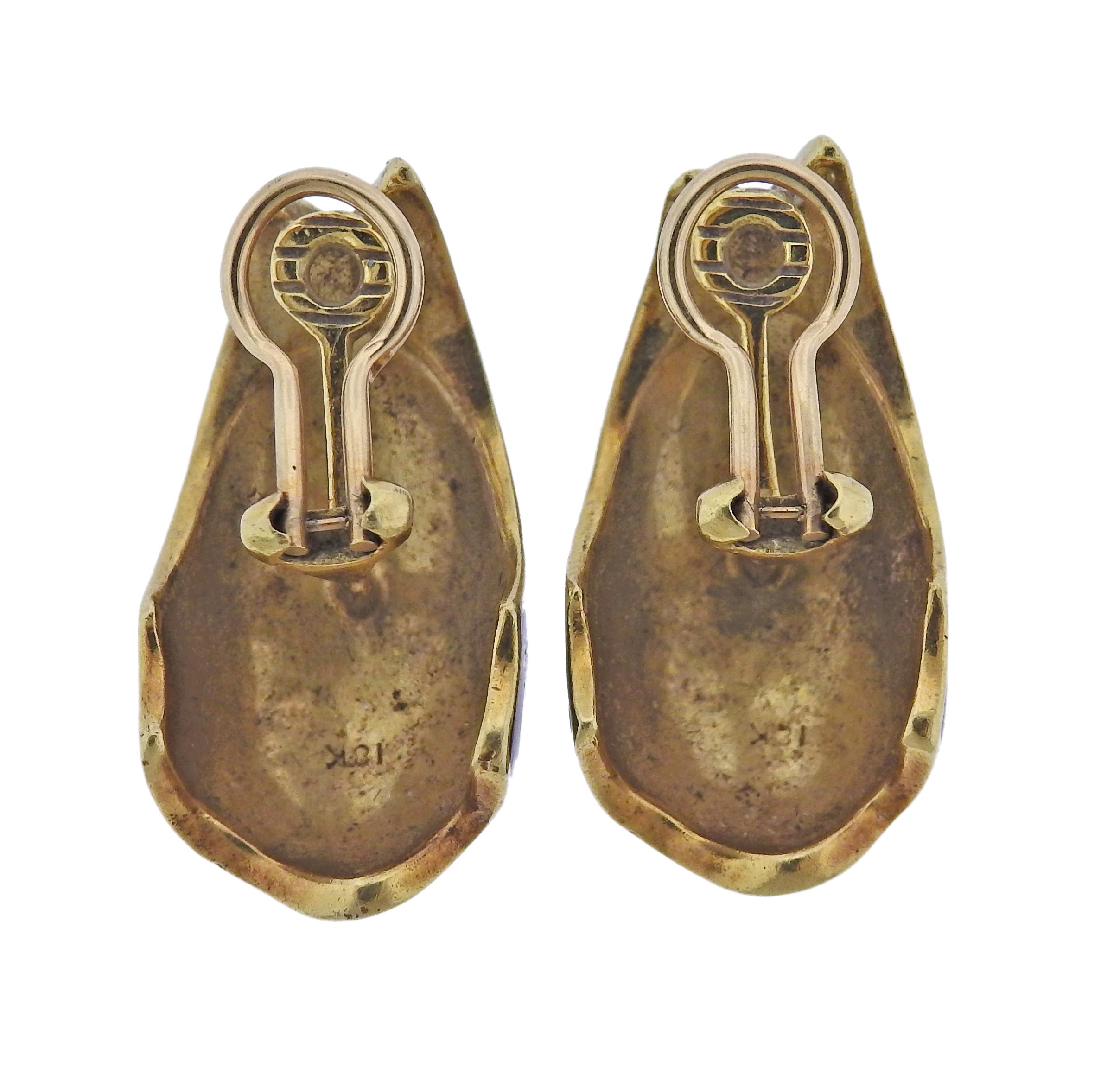 Boucles d'oreilles en émail noir et blanc doré Bon état - En vente à New York, NY