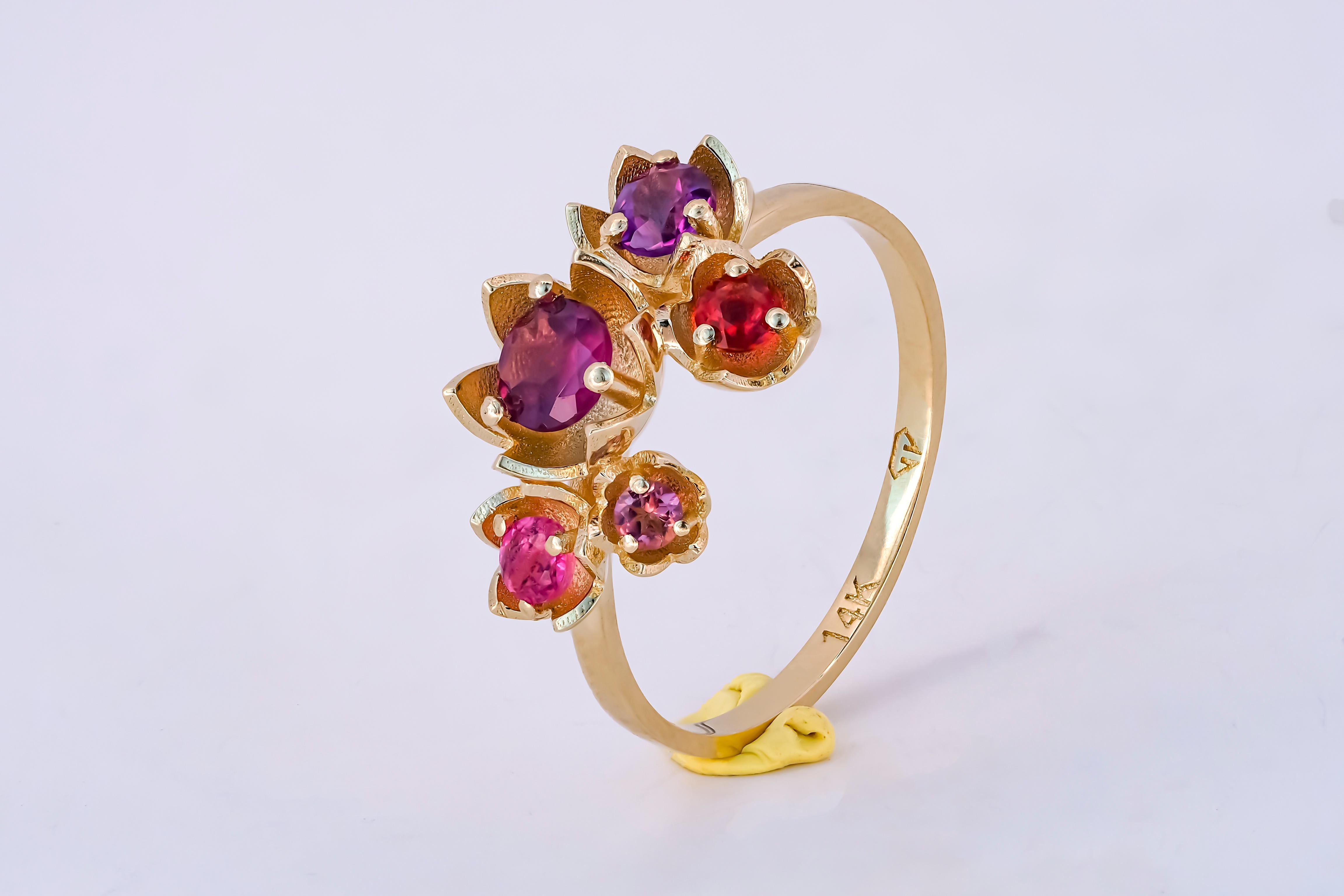 Gold blossom flower ring.  For Sale 2