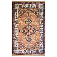 Tapis persan transitionnel, or, bleu et rouge, 3' x 4'