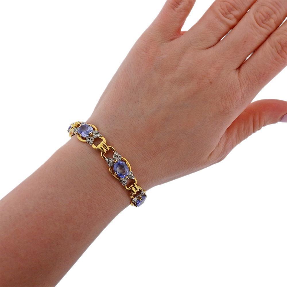 Gold Blue Gemstone Diamond Bracelet In Excellent Condition For Sale In New York, NY