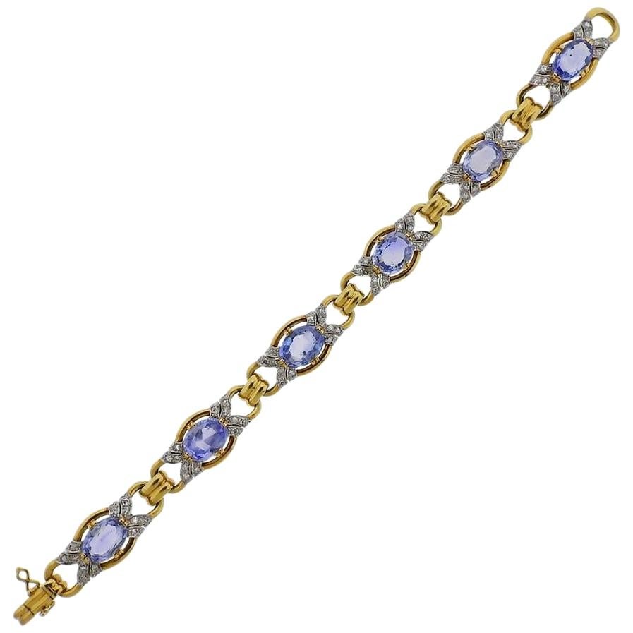 Gold Blue Gemstone Diamond Bracelet For Sale