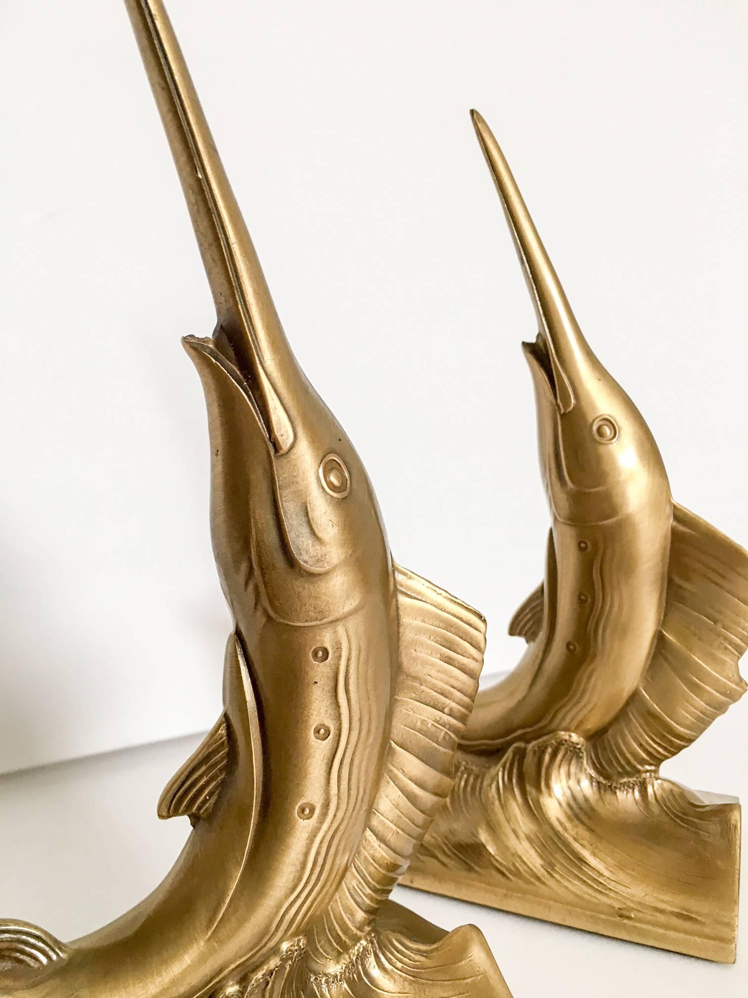 Unknown Gold Blue Marlin Nautical Bookends, a Pair