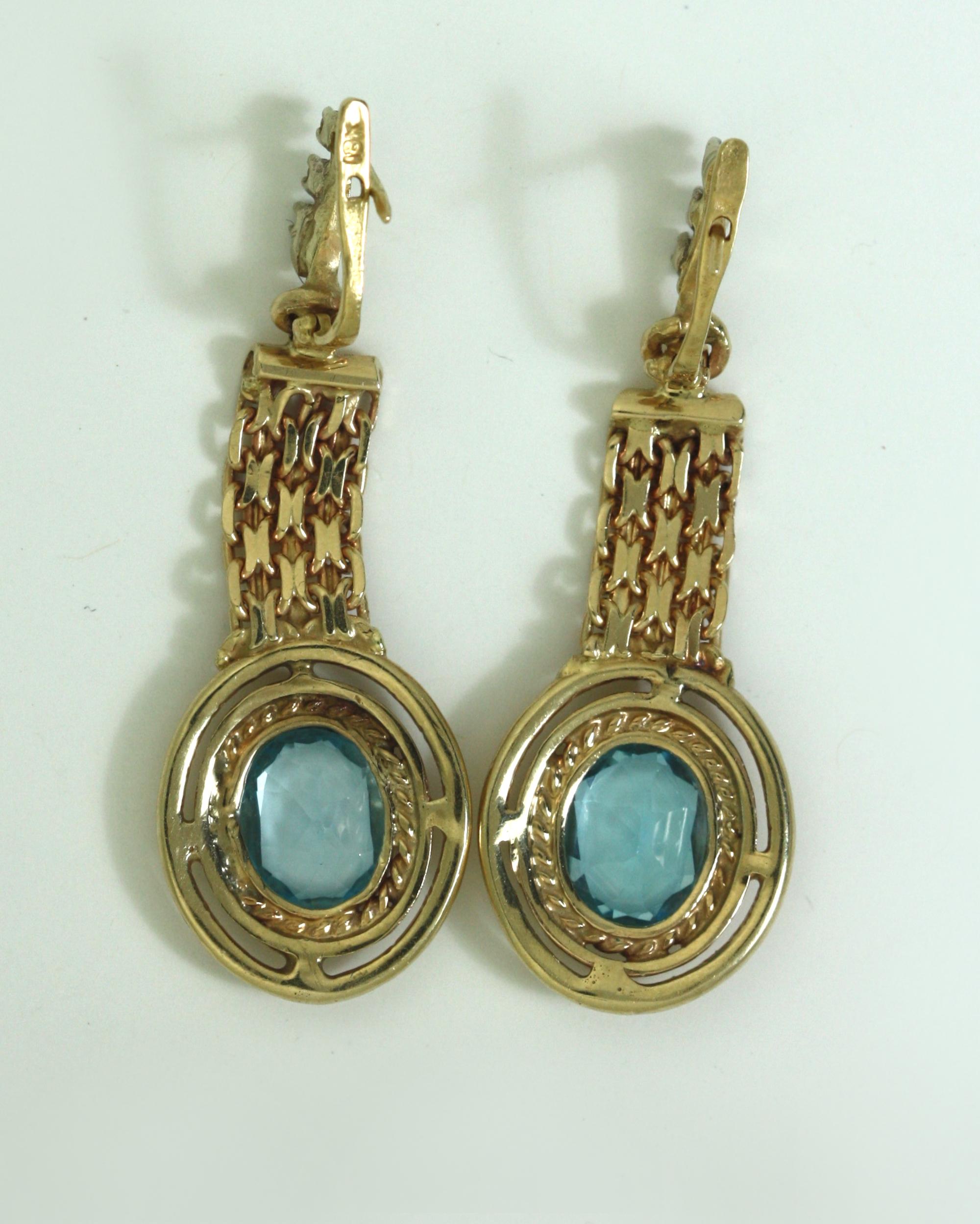 Gold, Blue Topaz and Diamond Earrings In Good Condition For Sale In Palm Beach, FL