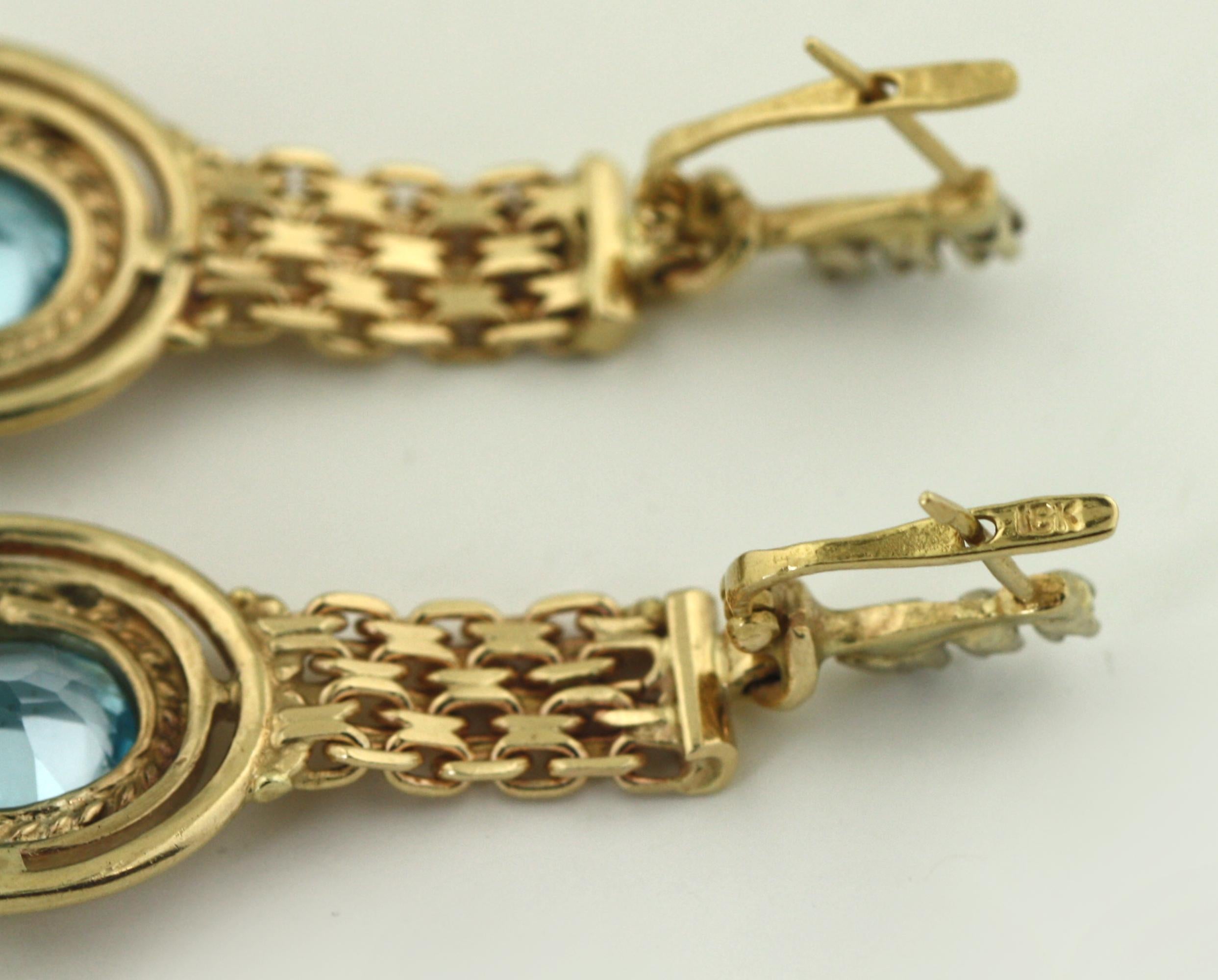 Women's or Men's Gold, Blue Topaz and Diamond Earrings For Sale