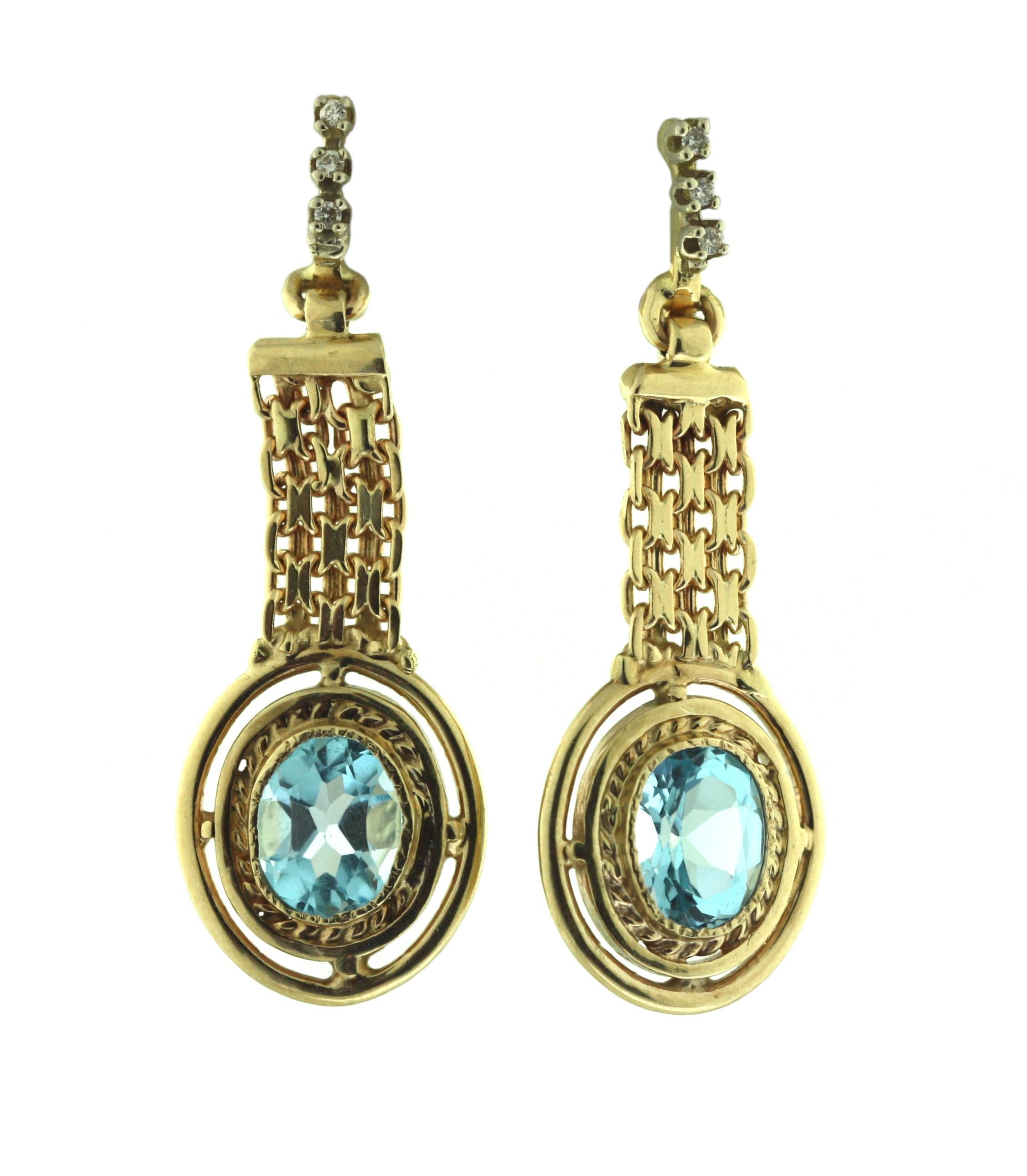 Gold, Blue Topaz and Diamond Earrings For Sale 1