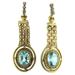 Gold, Blue Topaz and Diamond Earrings