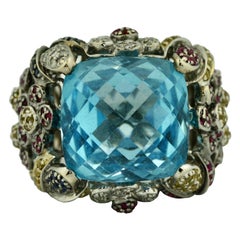Vintage Gold, Blue Topaz, Colored Stone and Diamond Ring