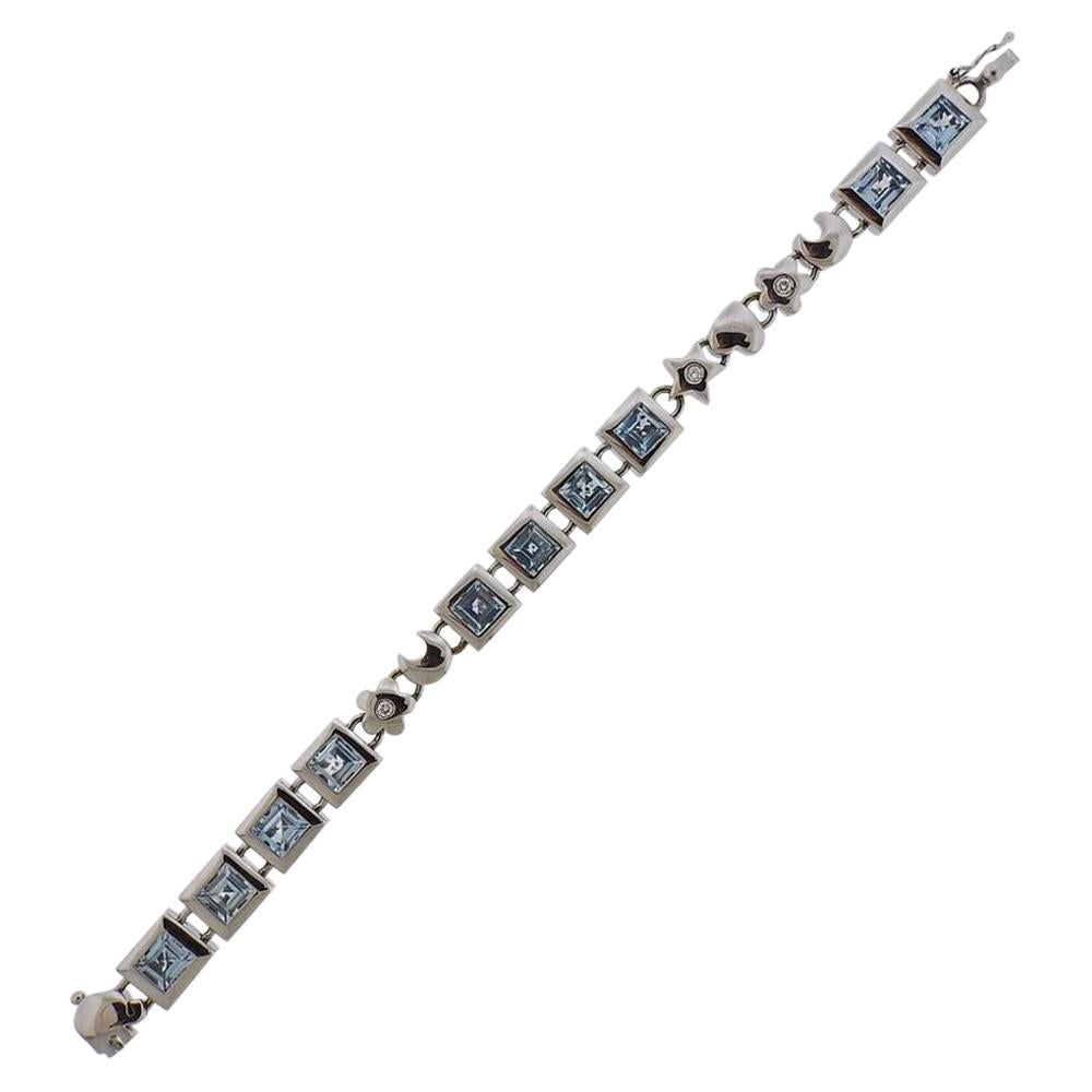 Gold Blue Topaz Diamond Bracelet For Sale