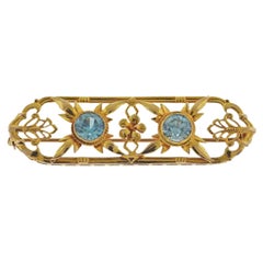 Vintage Gold Blue Zircon Brooch Pin