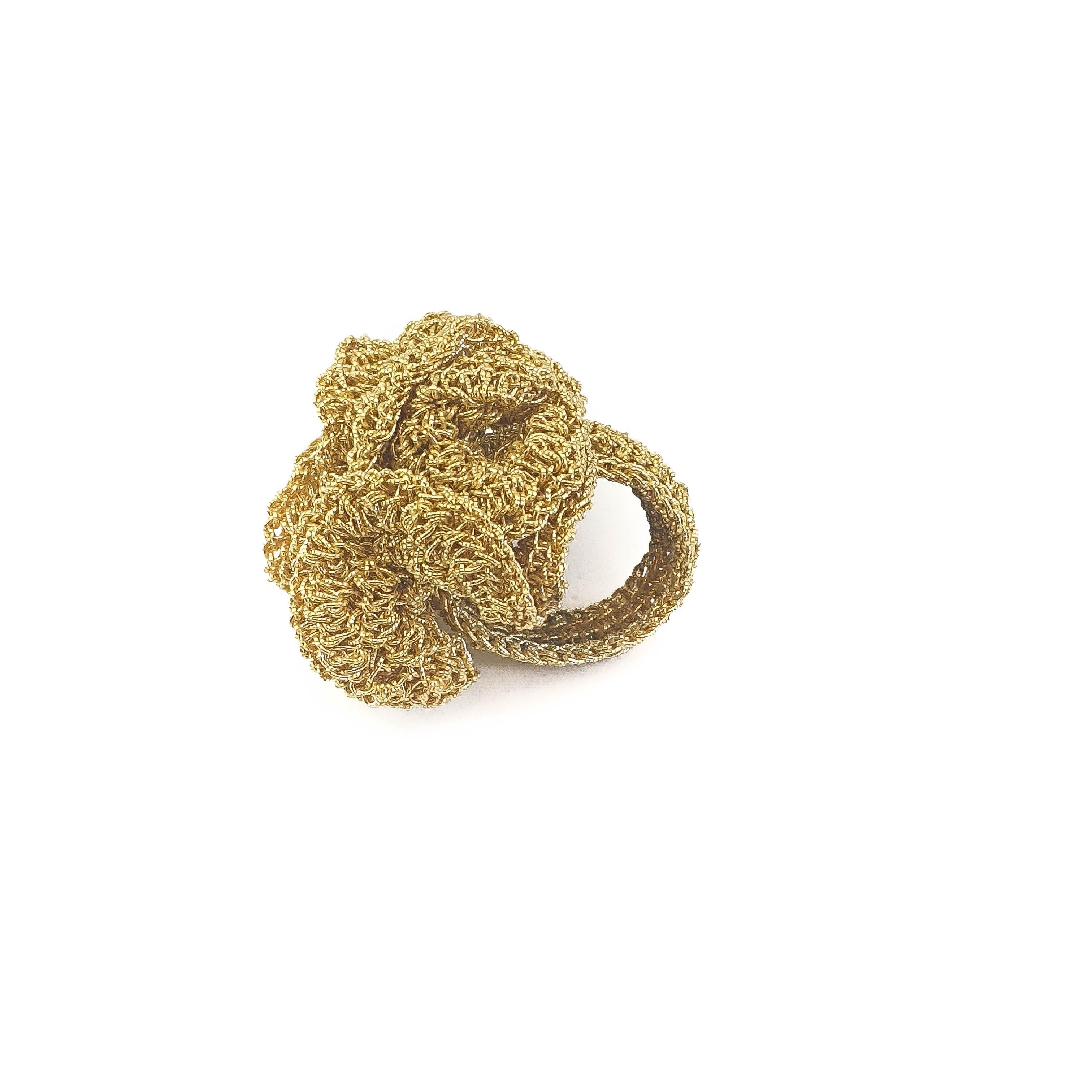 eautifully crafted hand crochet gold thread Rose shaped ring. It is a beautiful Cocktail ring, sure to make a splash. This ring is a 6.5 US size. It can be stretched a little to fit a larger size. The ring can also be custom made.

Shenhav's