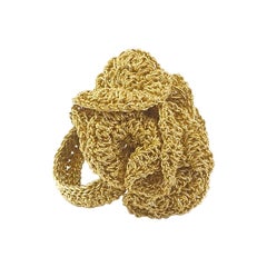 Gold Bold Statement Cocktail Crochet Ring 18 Karat Thread Art Nouveau Style