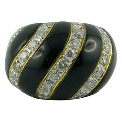 Gold Bombe Onyx and Diamond Wave Ring, circa 1960s-1970s
