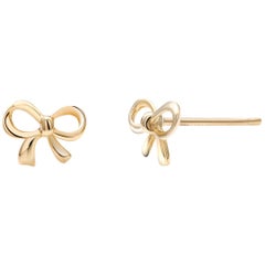 Fourteen Karat Yellow Gold Dainty Design Bow Earrings Measuring 0.30 Inch 