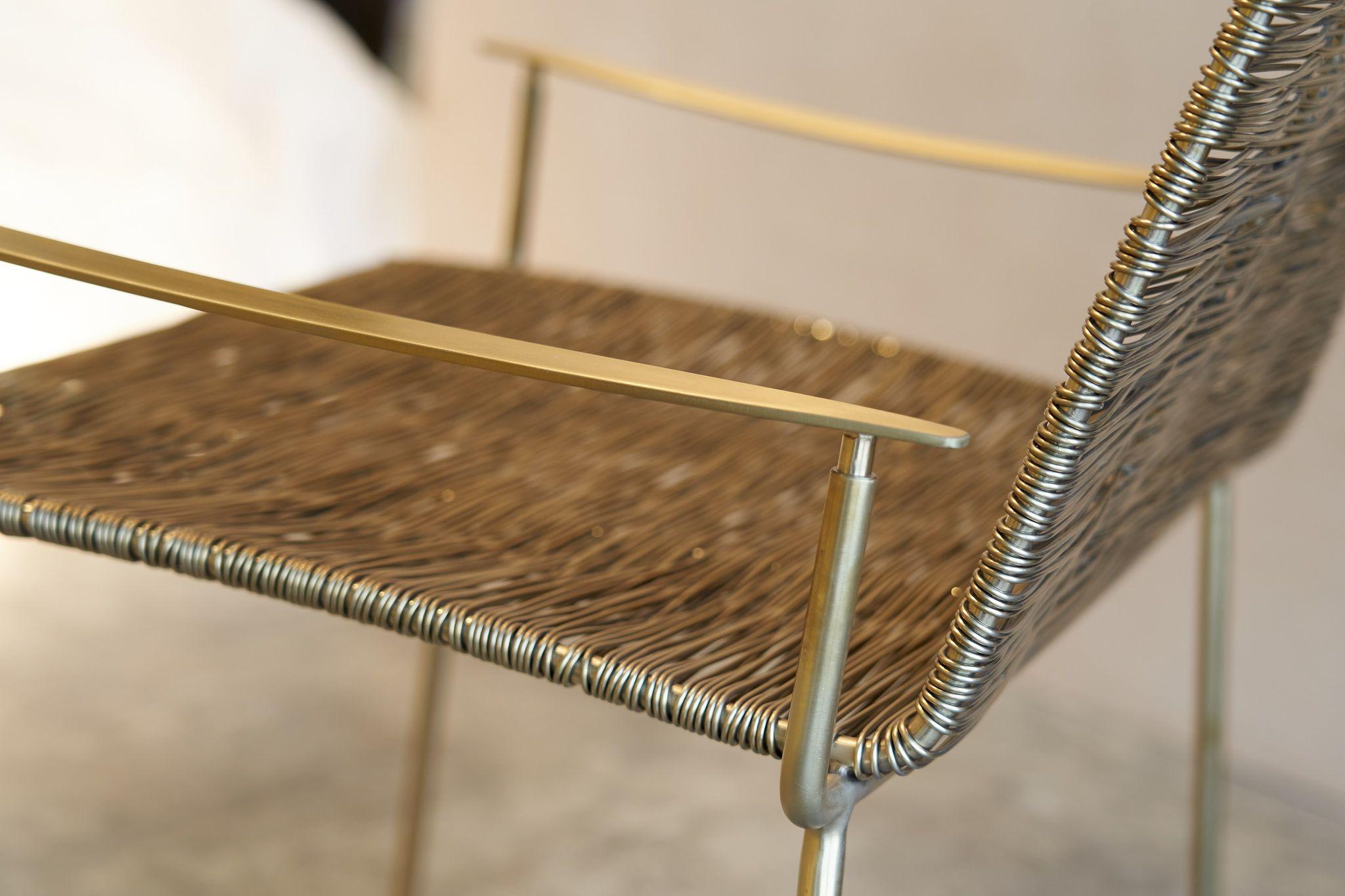 Hand-Woven Gold Boy Garden Bench in Gold Titanium Finish, Handmade Edition by Ango For Sale