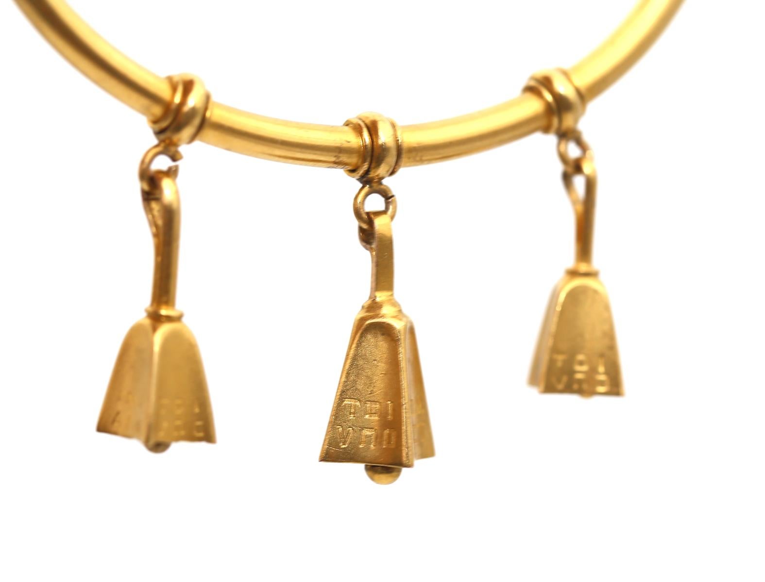 Gold Bracelet Bells Mysterious Inscription, 1860 In Fair Condition For Sale In Herzelia, Tel Aviv