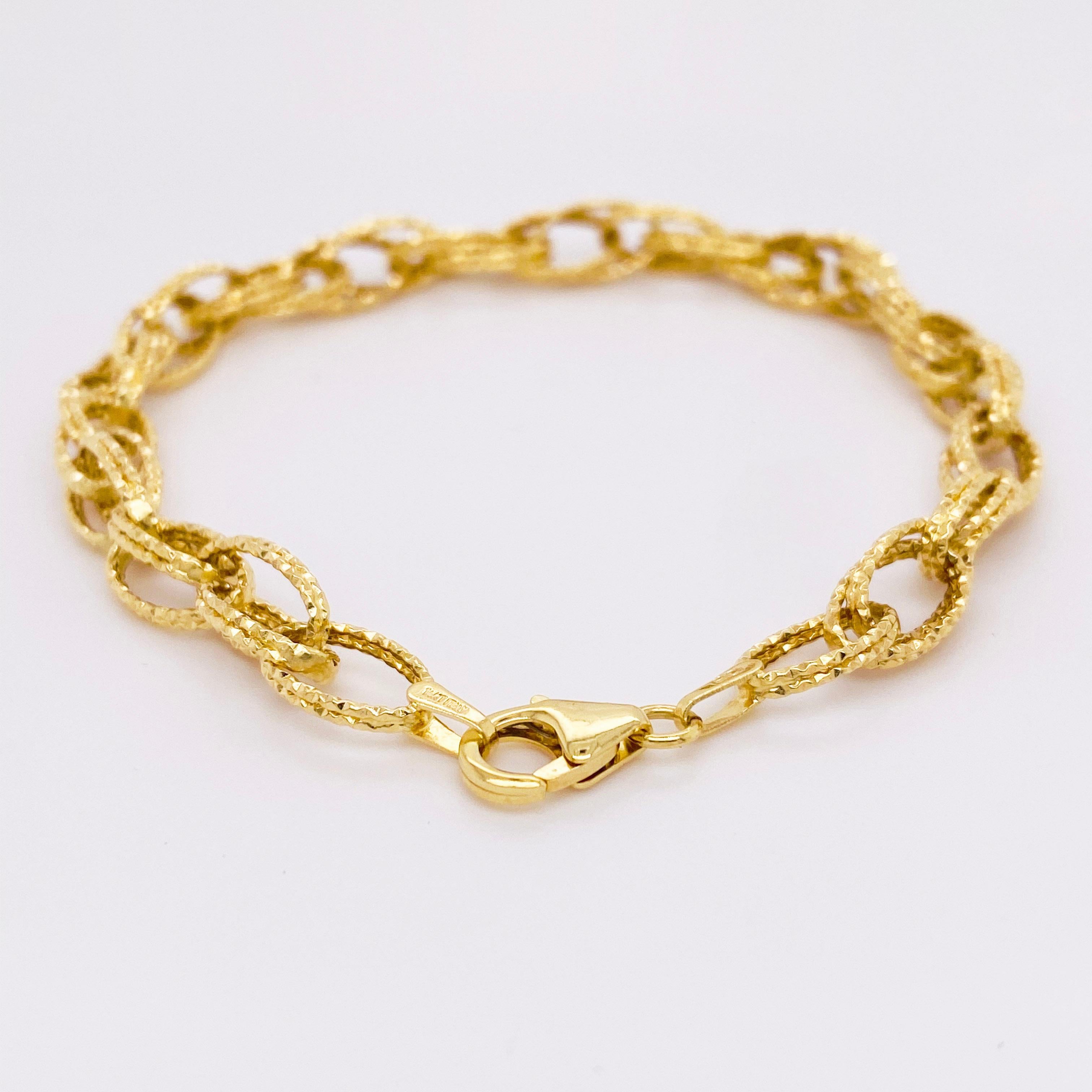 Modern Gold Bracelet, Diamond Sparkle Bracelet, 14 Karat Yellow Gold, Bracelet