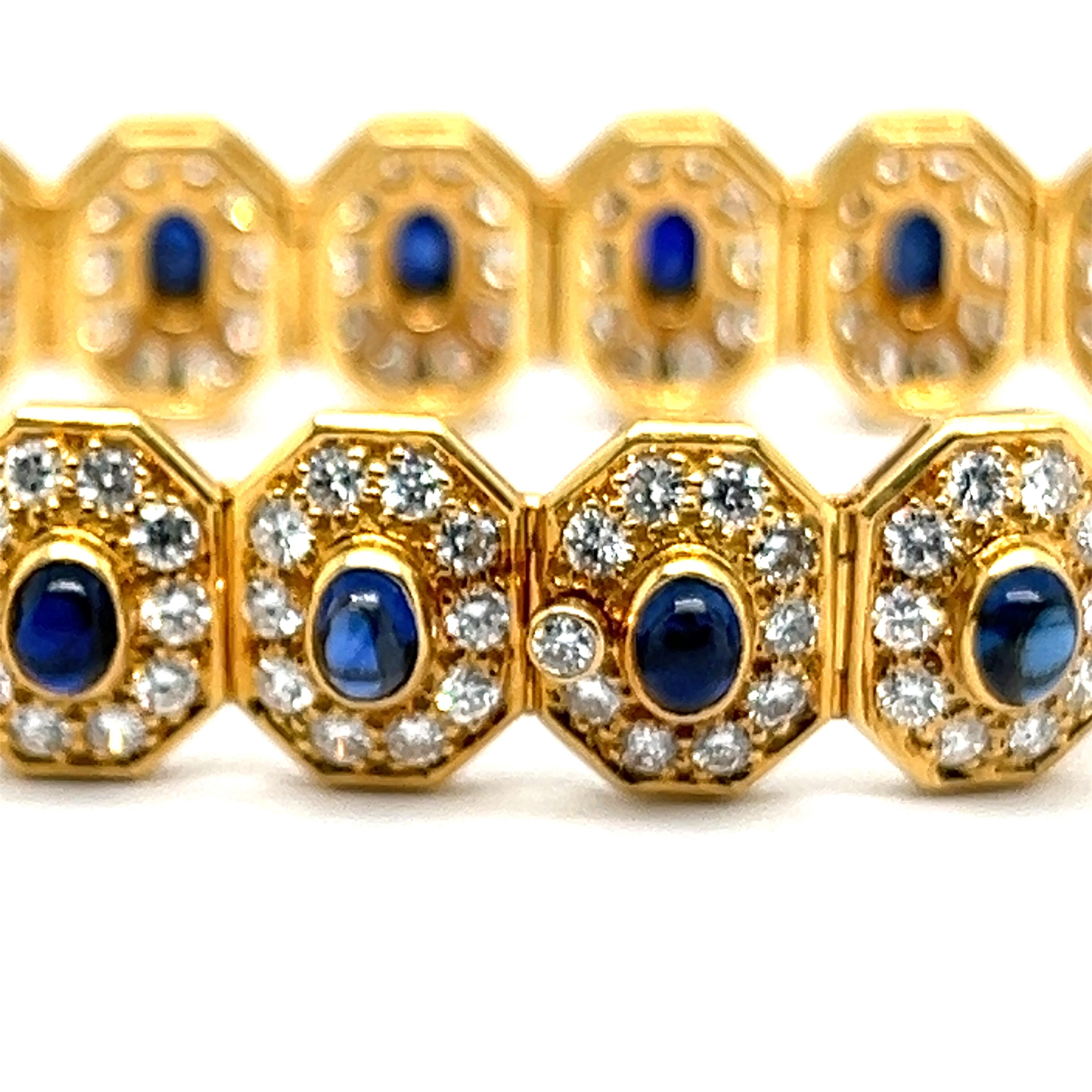 Bracelet with Blue Sapphires & Diamonds in 18 Karat Yellow Gold For Sale 4