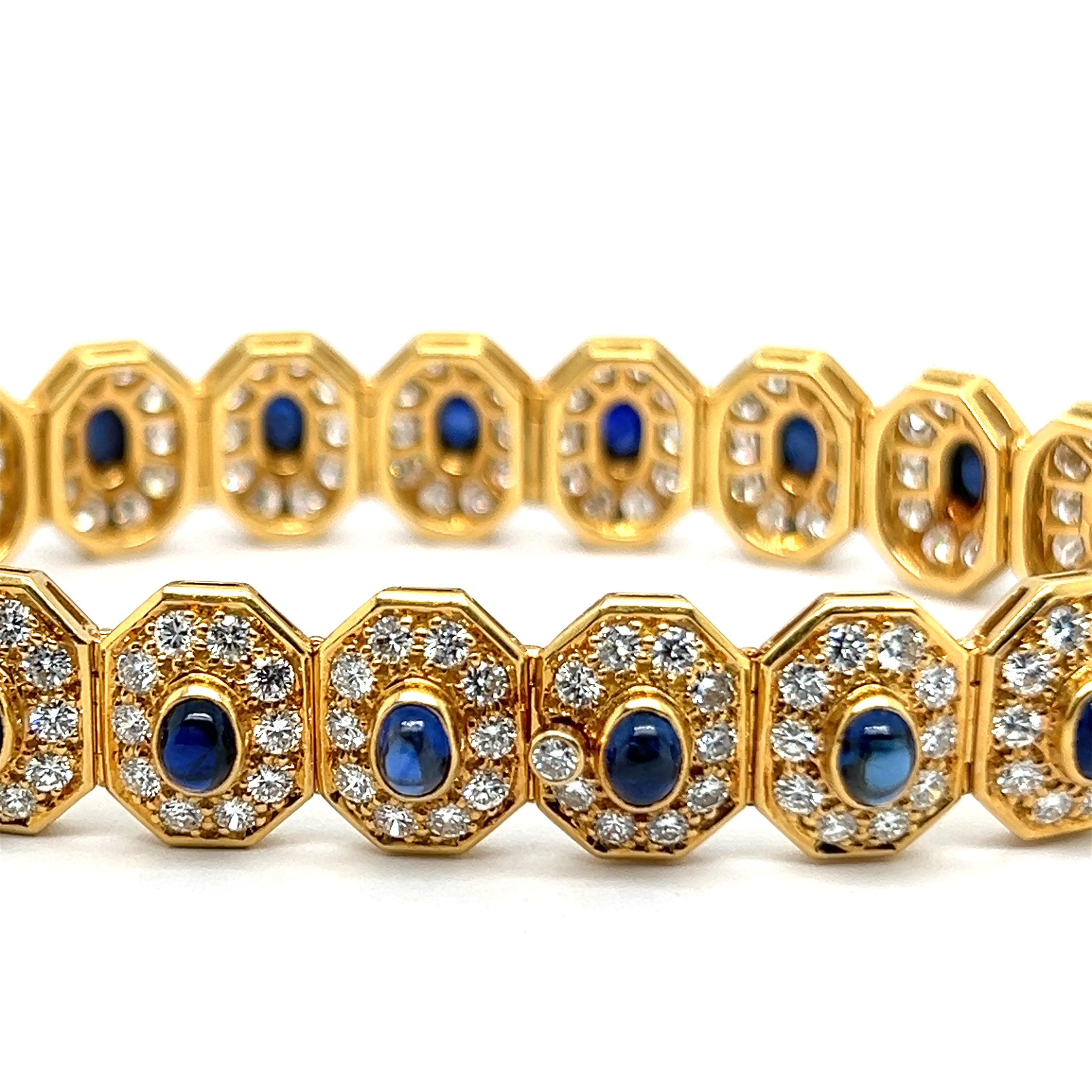 Bracelet with Blue Sapphires & Diamonds in 18 Karat Yellow Gold For Sale 5