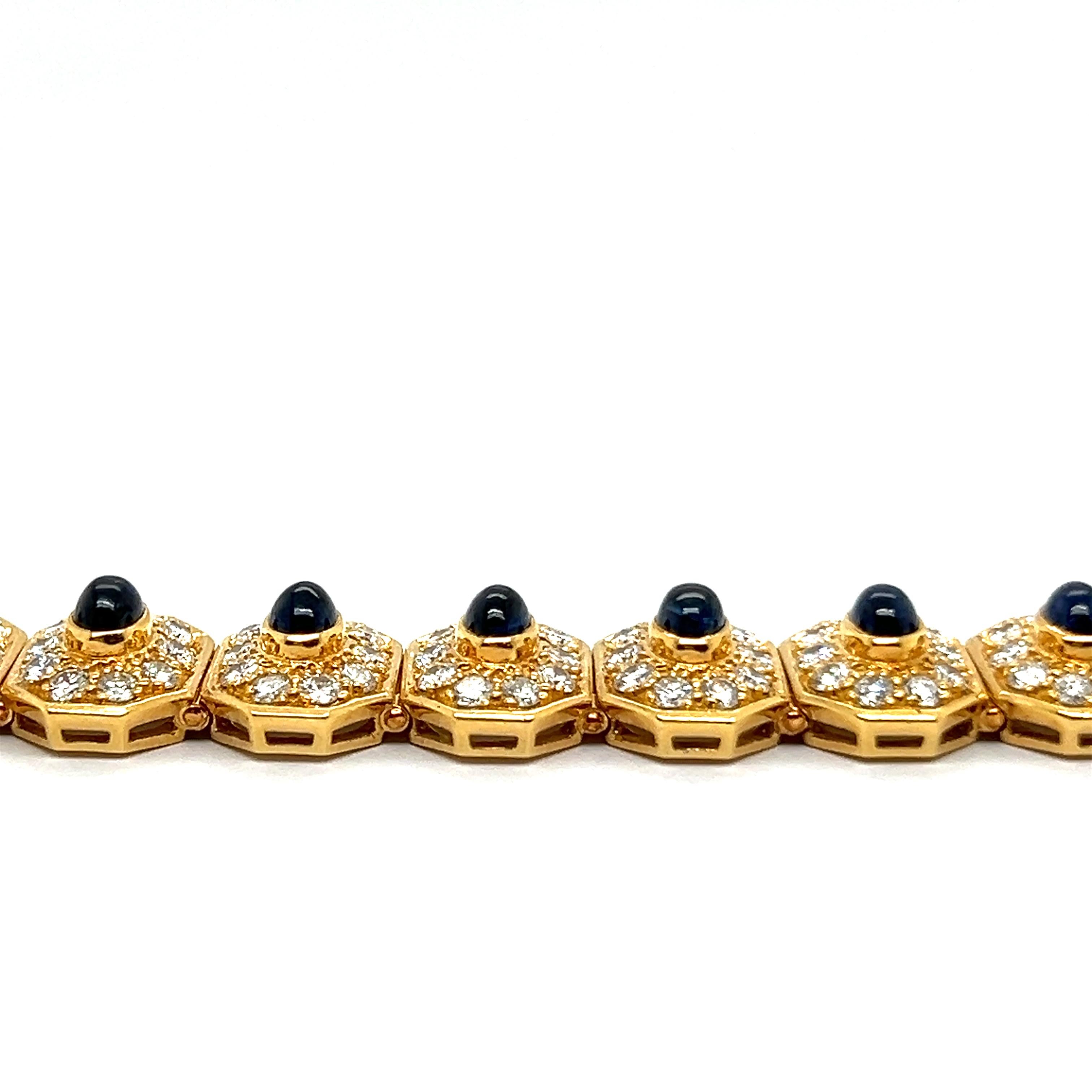 Bracelet with Blue Sapphires & Diamonds in 18 Karat Yellow Gold For Sale 6